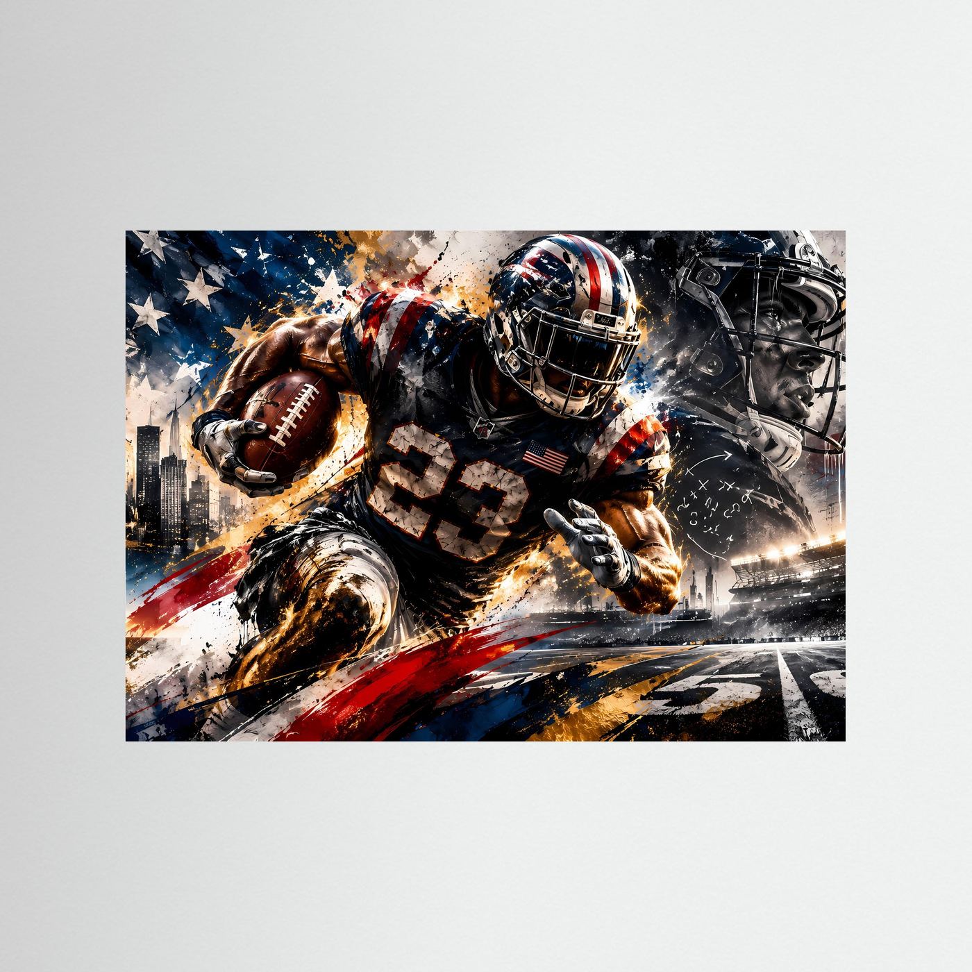 Sportposter im Querformat mit American-Football-Spieler im Action-Look