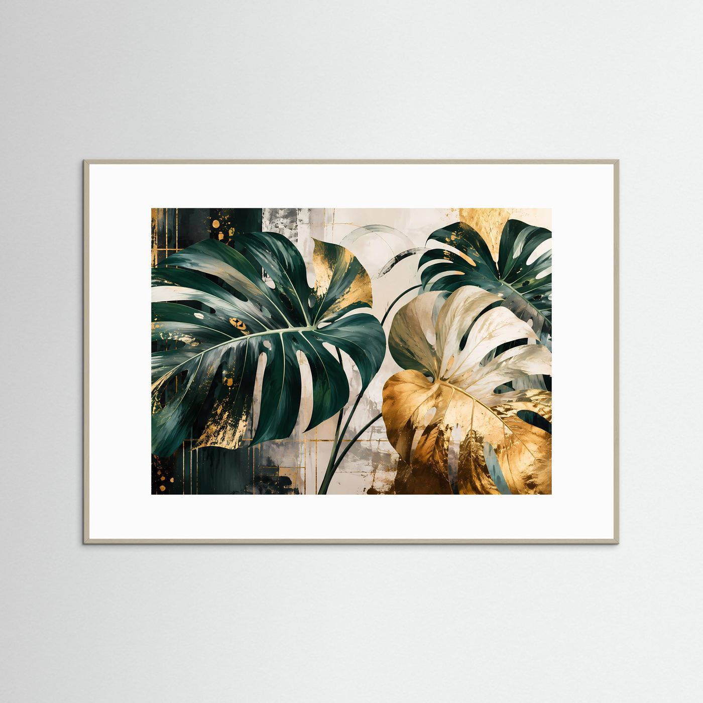Monstera Blätter Poster | Botanische Luxus Wandkunst | Gold Grün Abstrakt | Tropical Leaf Wall Art | Premium Leinwand Wandbild