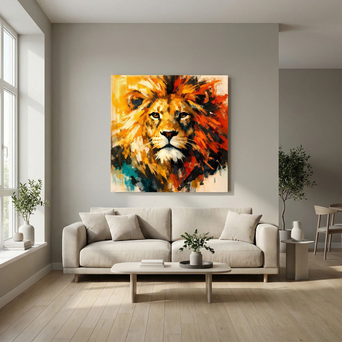 Leinwand Abstraktes Löwen Gemälde | Modernes Kraftvolles Tier Wandbild Bunt