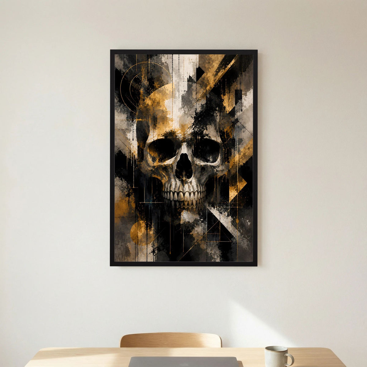 Totenkopf in Schwarz & Gold | Abstrakte Skull Kunst | Poster Hochformat