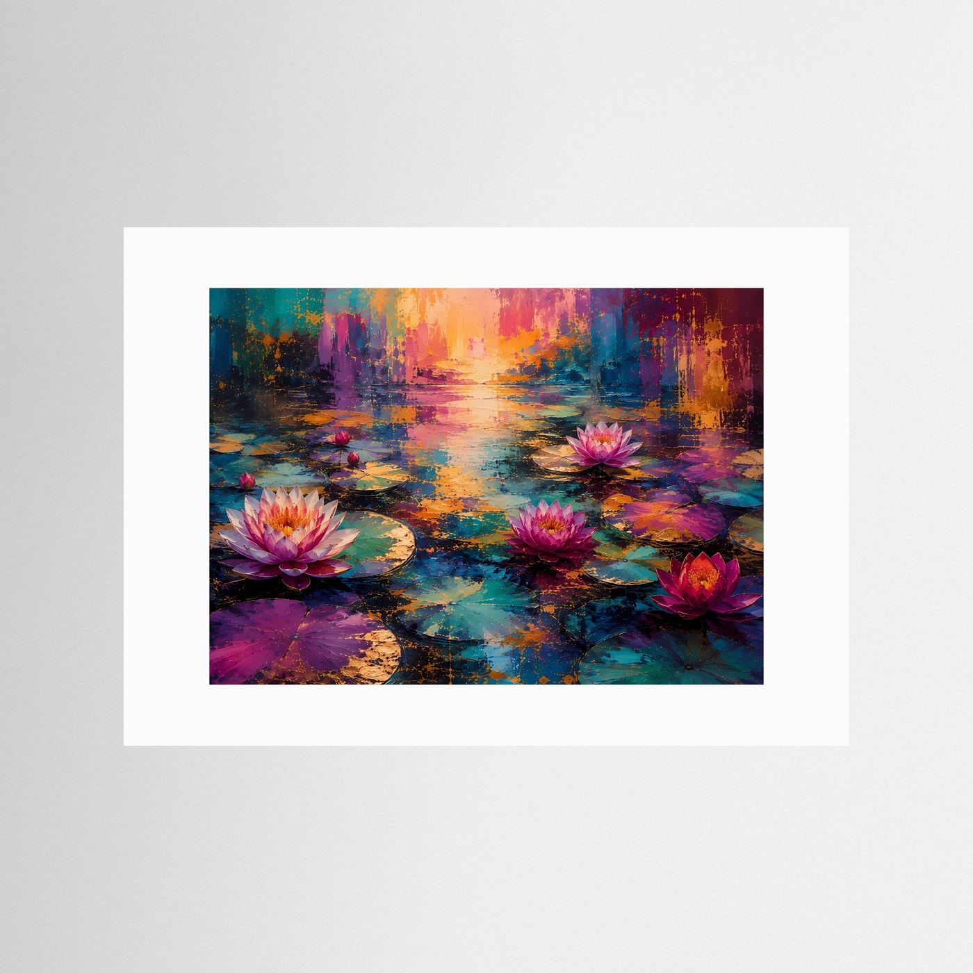 Seerosen Poster | Lotusblumen Wandbild | Abstrakte Teichlandschaft | Farbenfrohe Moderne Wandkunst