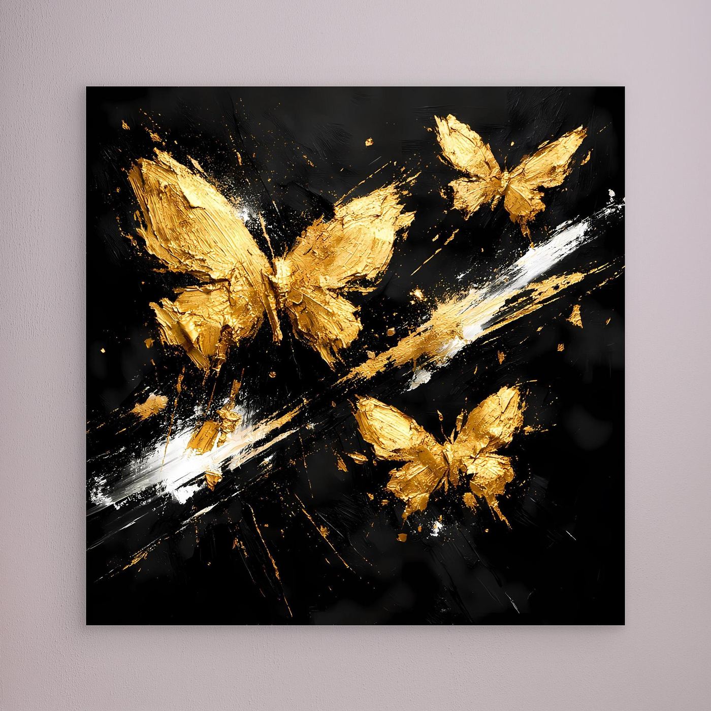 Leinwand Goldene Schmetterlinge im Flug | Abstraktes Modernes Wandbild
