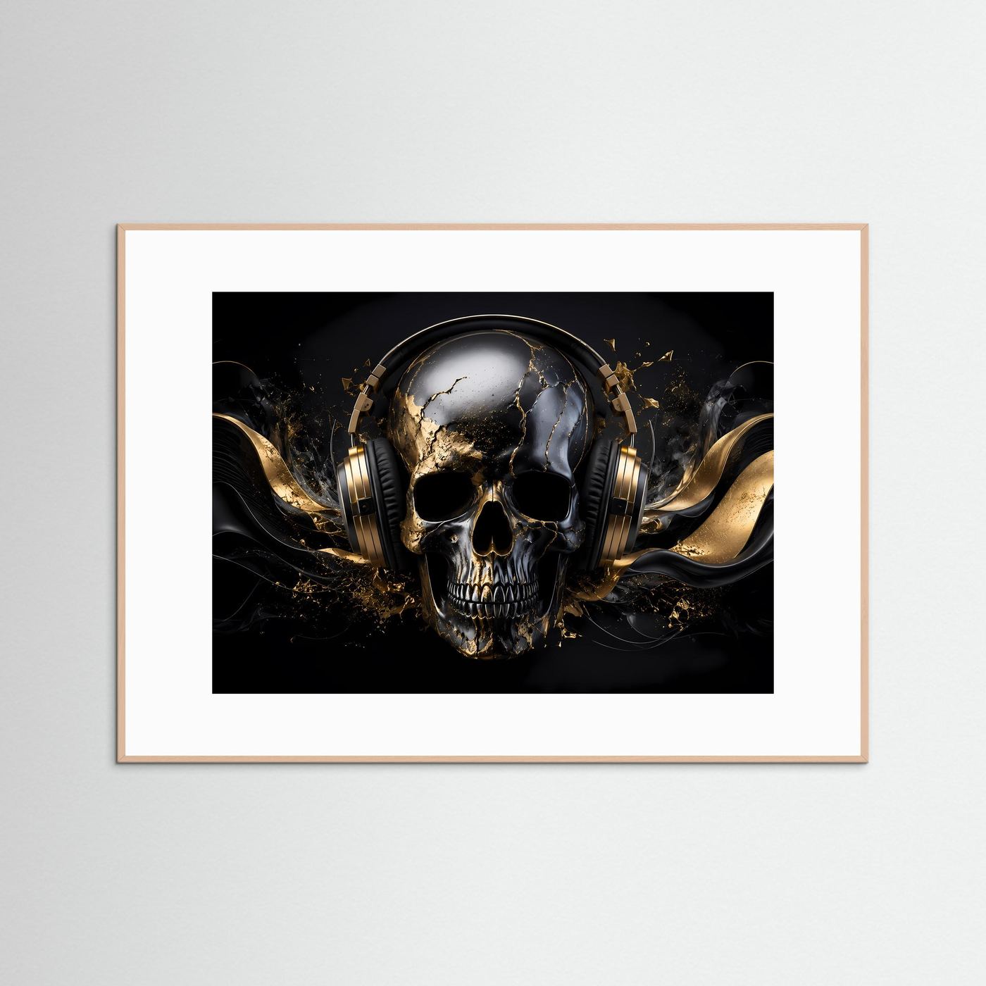 Beat & Bone | Edler DJ Totenkopf mit Kopfhörern & Gold-Akzenten Poster