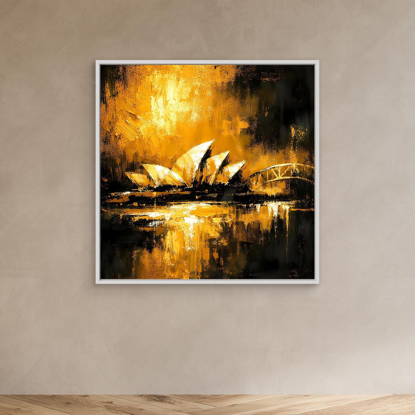 Leinwand Sydney Skyline bei Nacht | Abstraktes Opernhaus Wandbild Gold