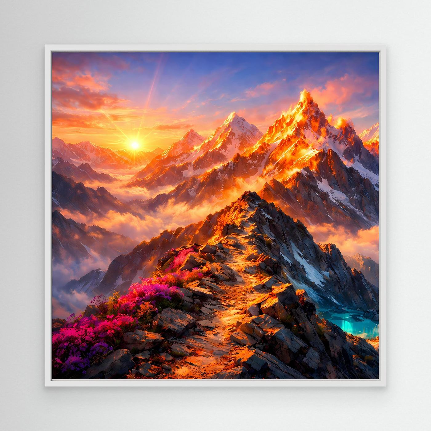Leinwandbild Sonnenuntergang im Hochgebirge | Majestätisches Wandbild auf echtem Holzkeilrahmen