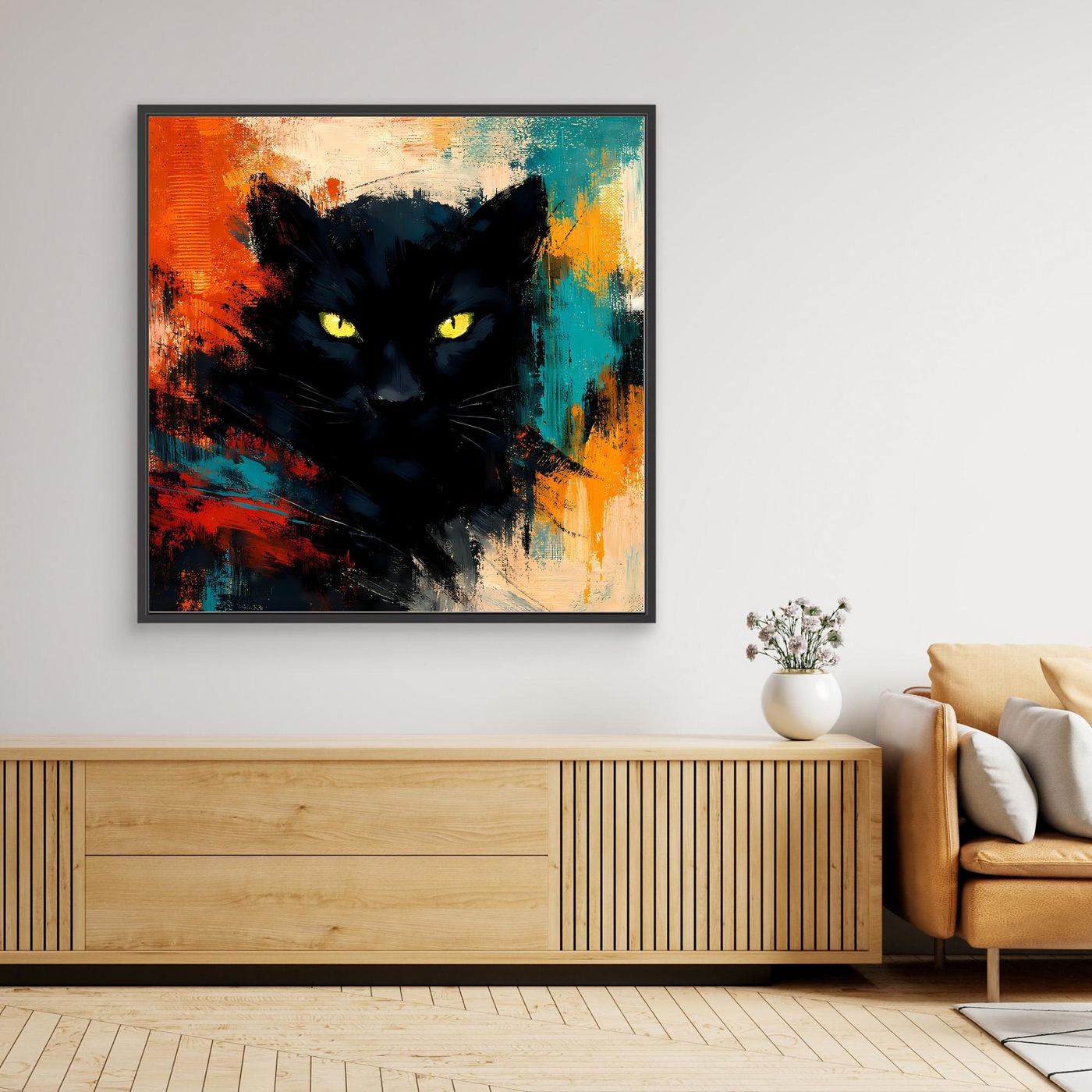 Premium Leinwand Schwarzer Panther Gelbe Augen | Abstraktes Kunst Poster Mystisches Wandbild - Copy