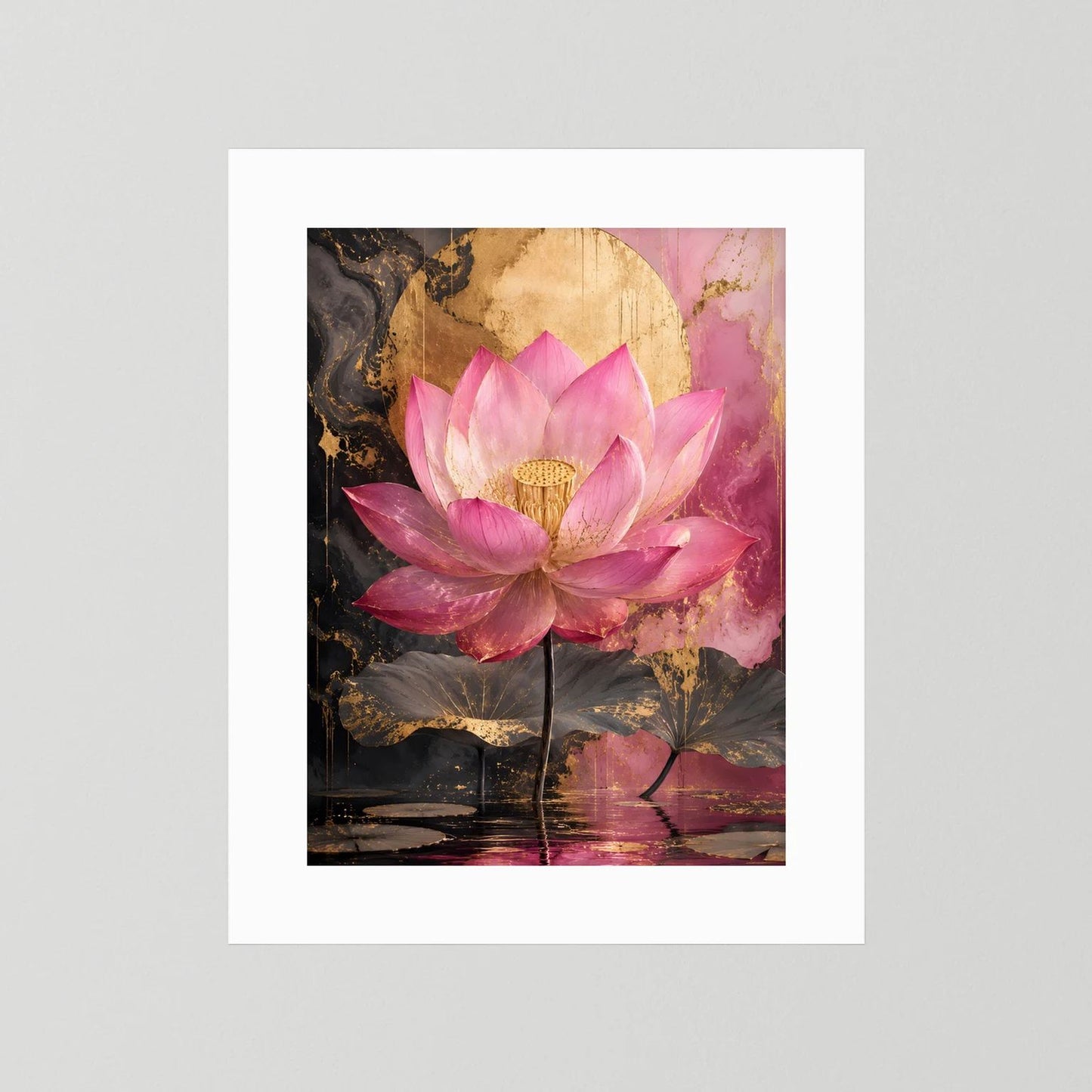 Lotusposter mit rosa Seerose, ohne Rahmen; zentrierte Bildfläche auf hellem Untergrund