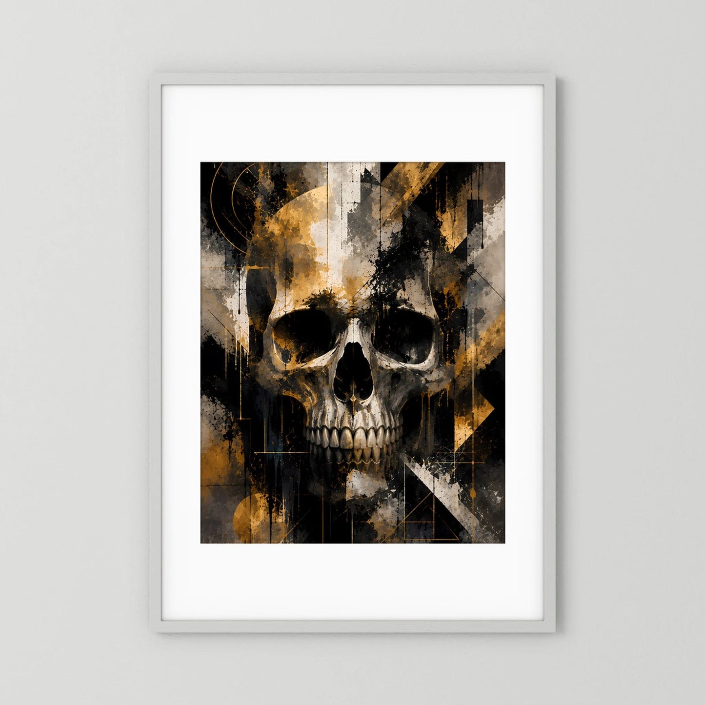 Totenkopf in Schwarz & Gold | Abstrakte Skull Kunst | Poster Hochformat