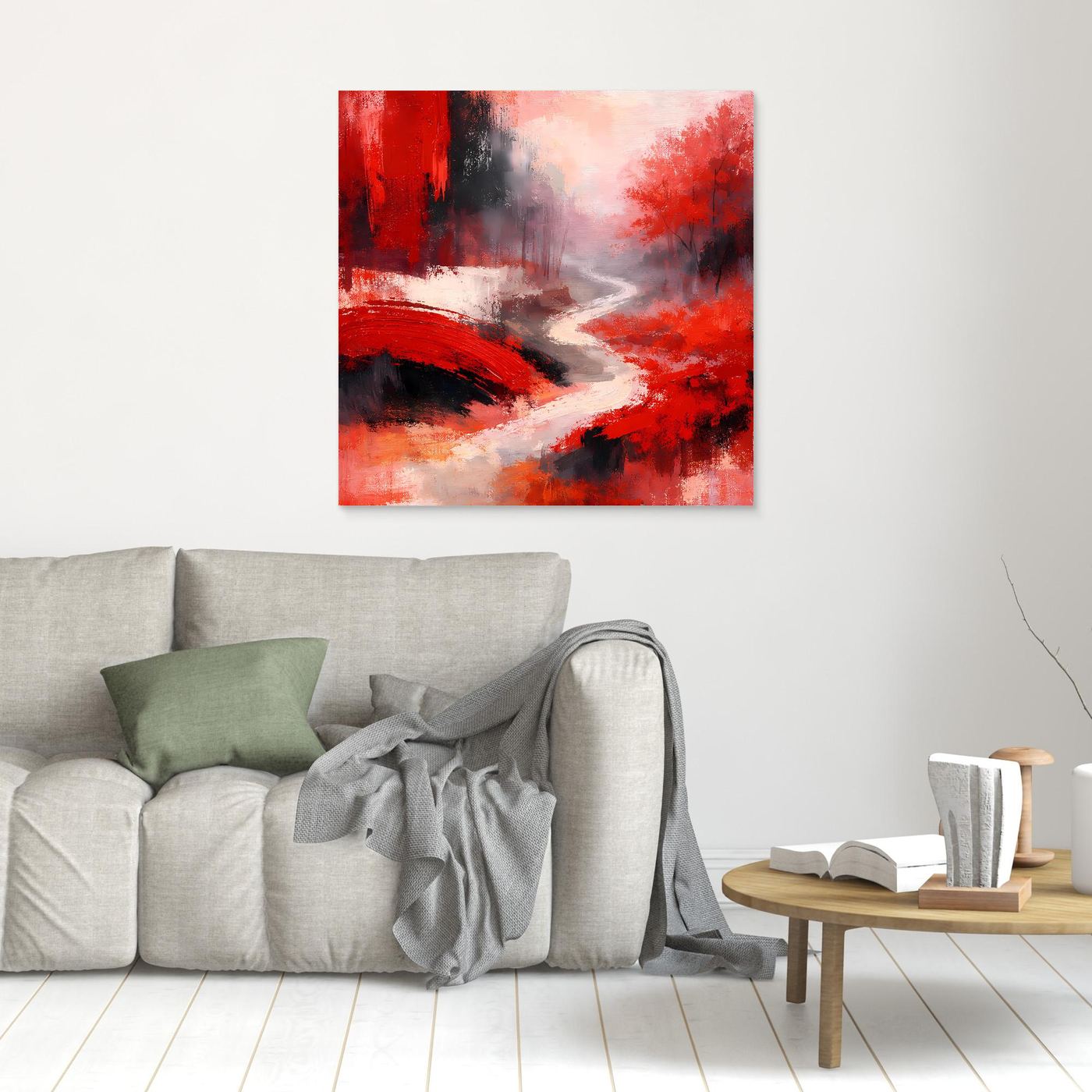 Leinwand Traditionelle Rote Brücke am Fluss | Japanisches Natur Wandbild