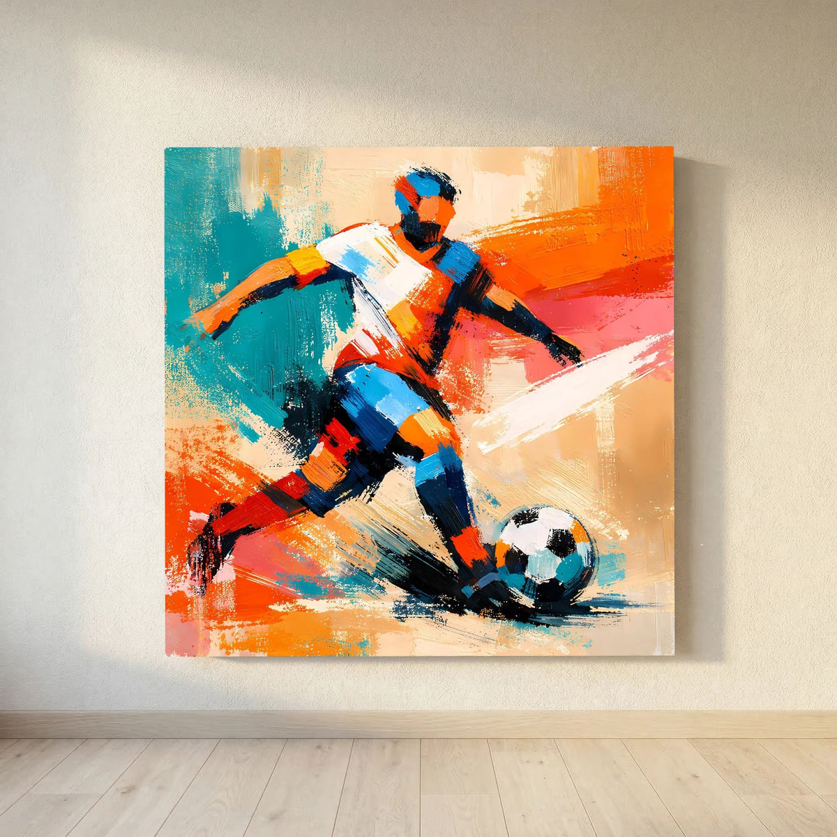 Leinwand Dynamischer Fußballspieler in Aktion | Abstraktes Sport & Fußball Wandbild