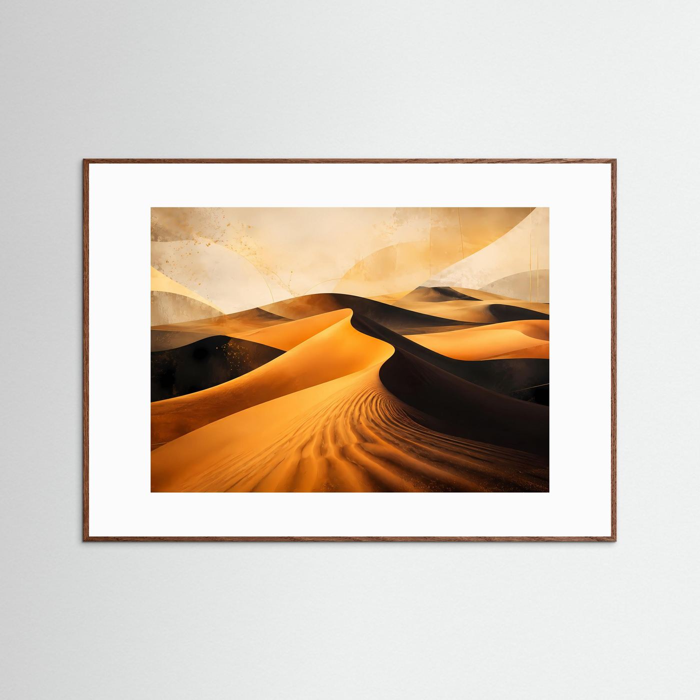 Wüste Poster Querformat | Abstrakte Sanddünen in Gold, Schwarz & Beige