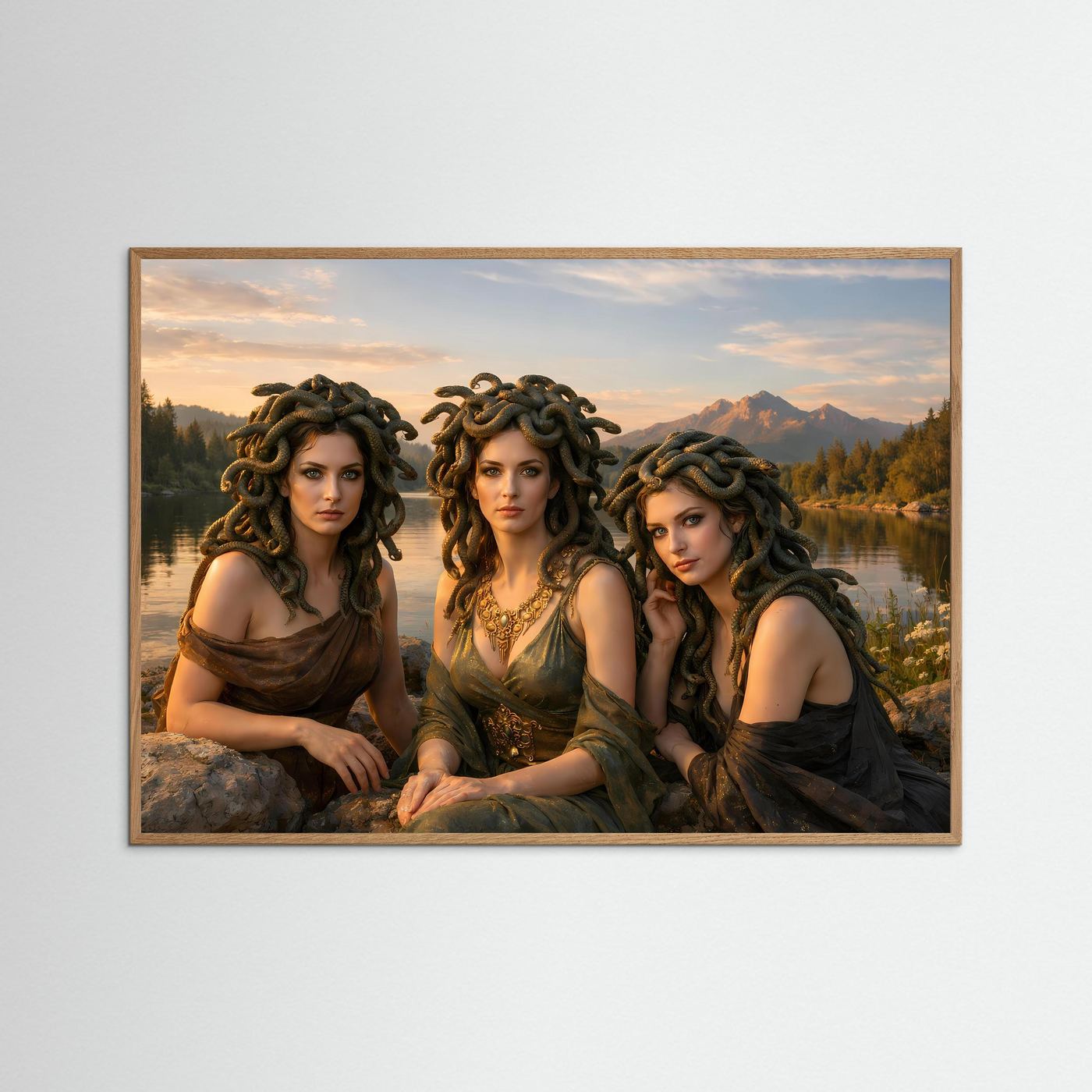 Die Schwestern der Medusa am See | Mythologische Fantasy & Natur Poster Querformat