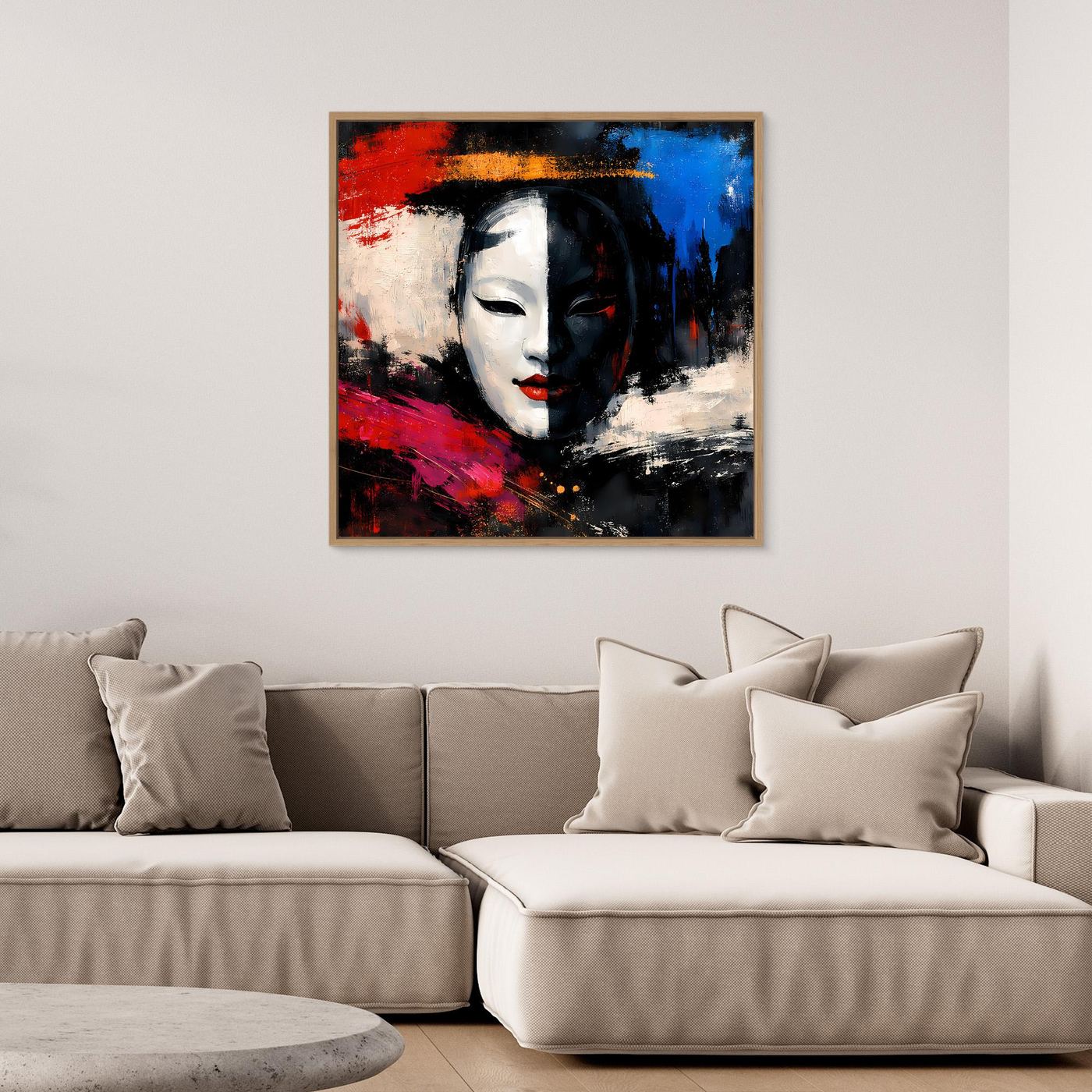 Leinwand Geisha-Maske im Pop-Art-Stil | Modernes Abstraktes Wandbild