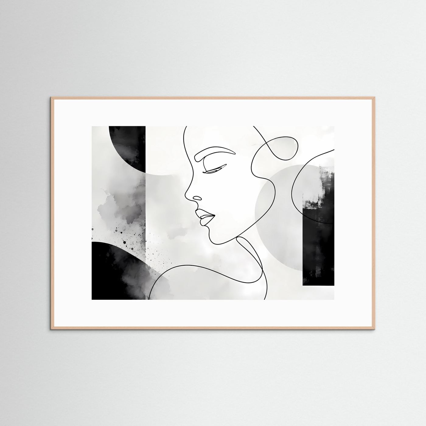 Minimalistisches One Line Gesicht Wandbild | Schwarz Weiß Line Art Poster | Modernes Frauenportrait | Skandinavische Boho Kunst | Abstrakte Leinwand