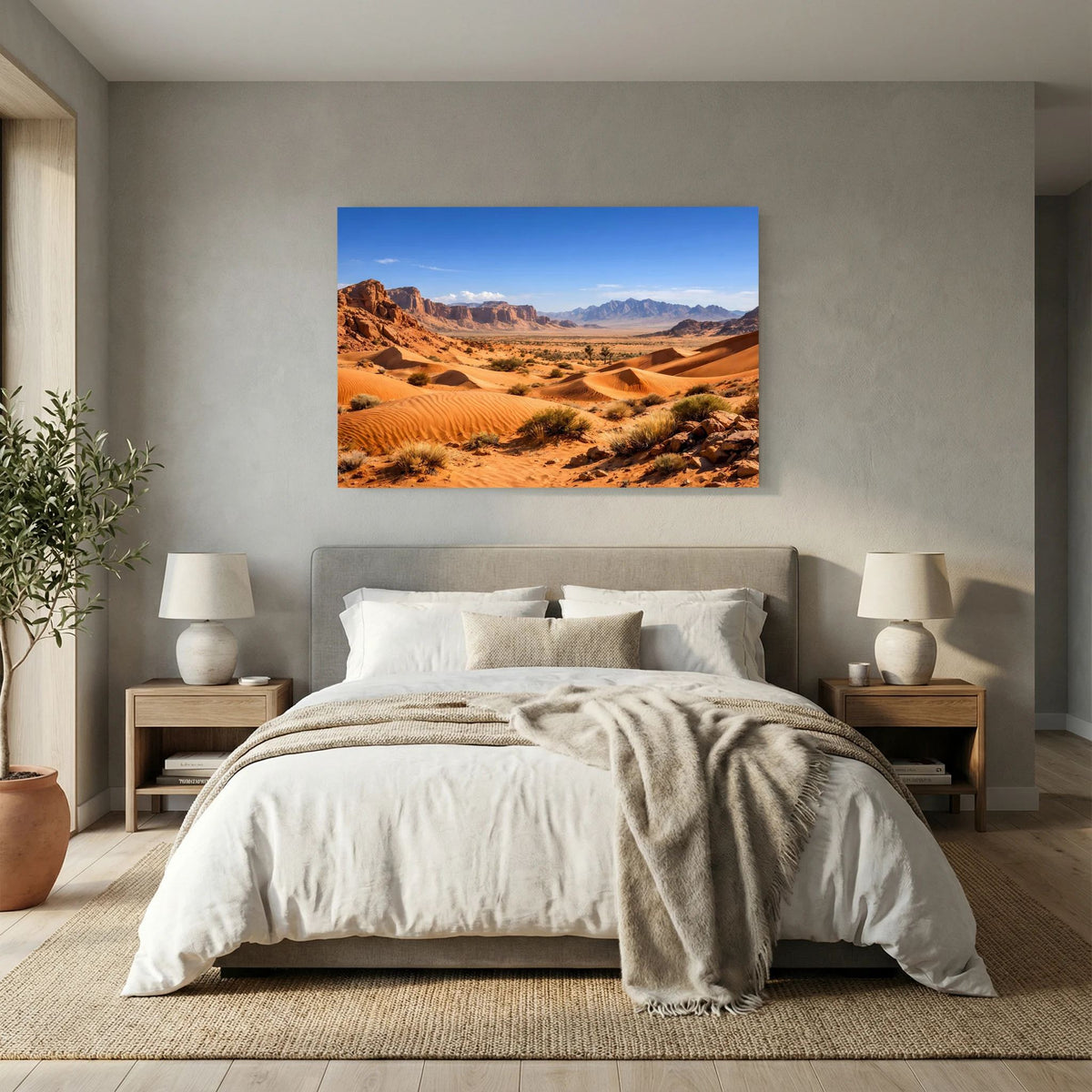 Poster mit Wüstenlandschaft und Sanddünen, rechteckig im Querformat