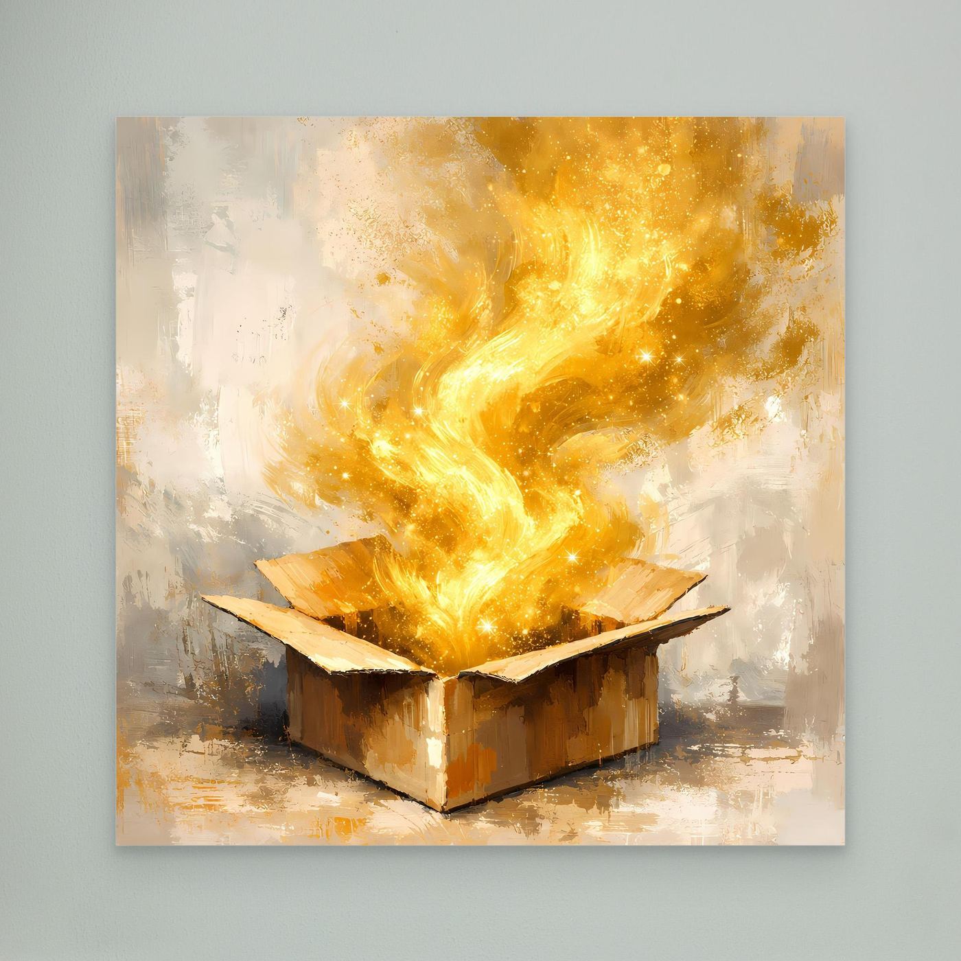 Premium Leinwand Magisches Leuchten aus der Box | Abstraktes Fantasy Wandbild Goldglorie