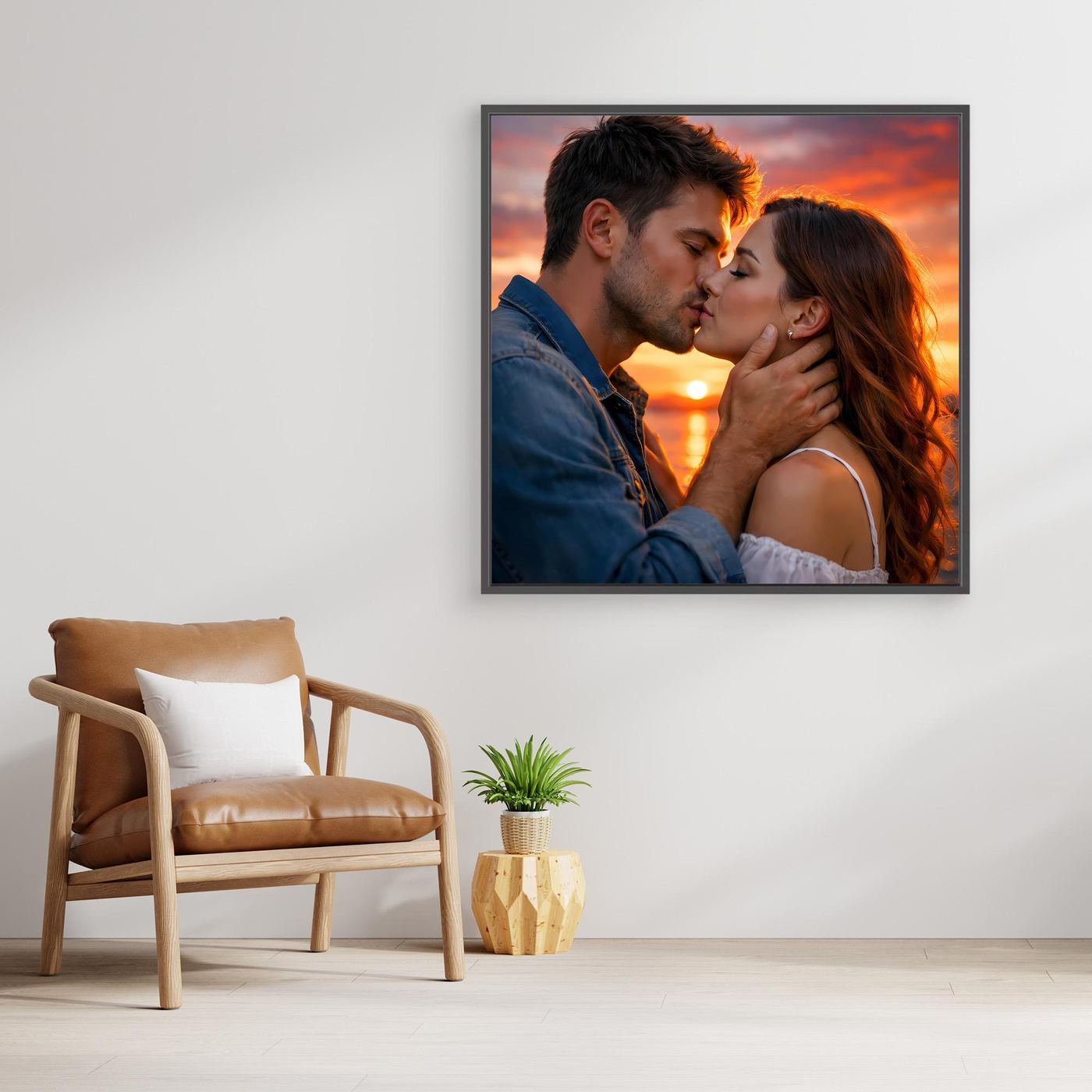 Leinwand Romantischer Kuss im Abendrot | Sinnliches Paar Wandbild