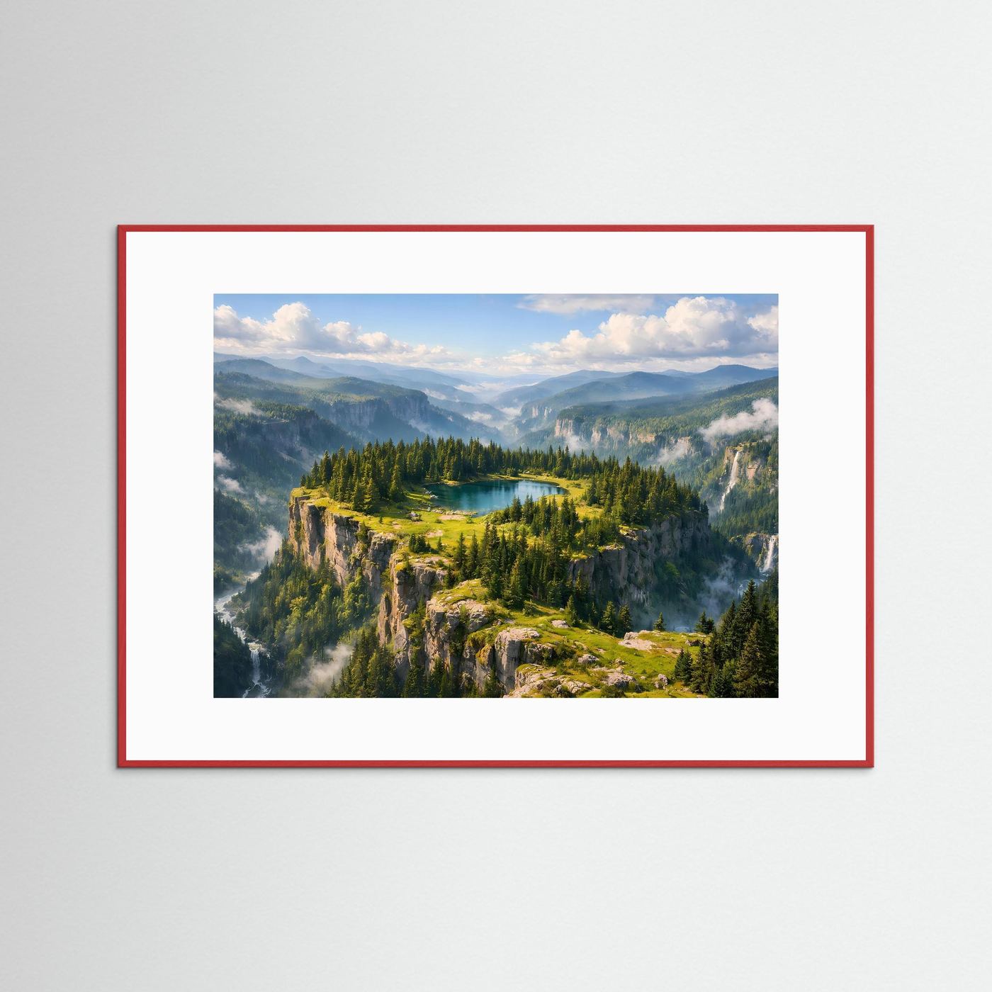 Wandbild im roten Rahmen mit weißem Passepartout