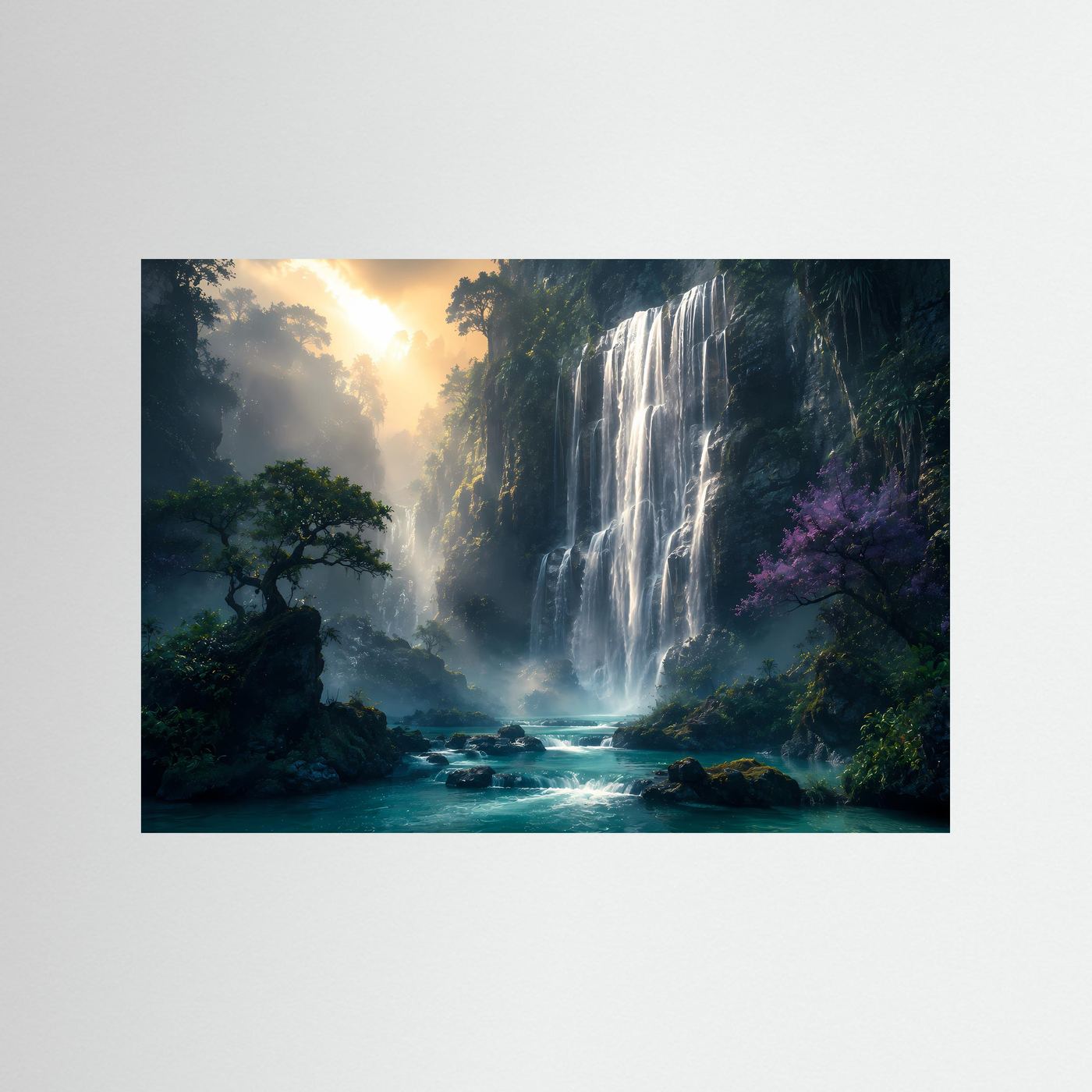 Wasserfall Poster | Mystischer Wasserfall im Regenwald | Traumhafte Natur Landschaft Wandkunst | Premium Leinwandbild | Elegante Wall Art