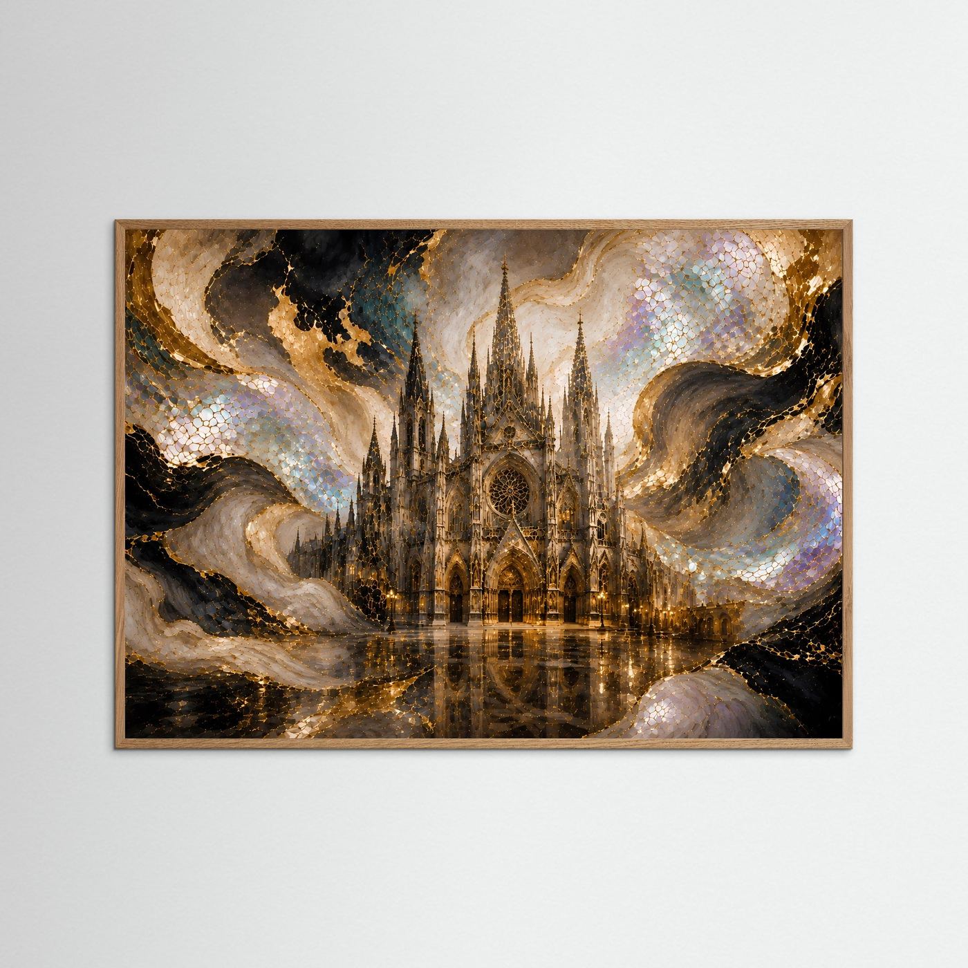 Majestätische gotische Kathedrale | Abstrakte Architektur in Gold & Perlmutt