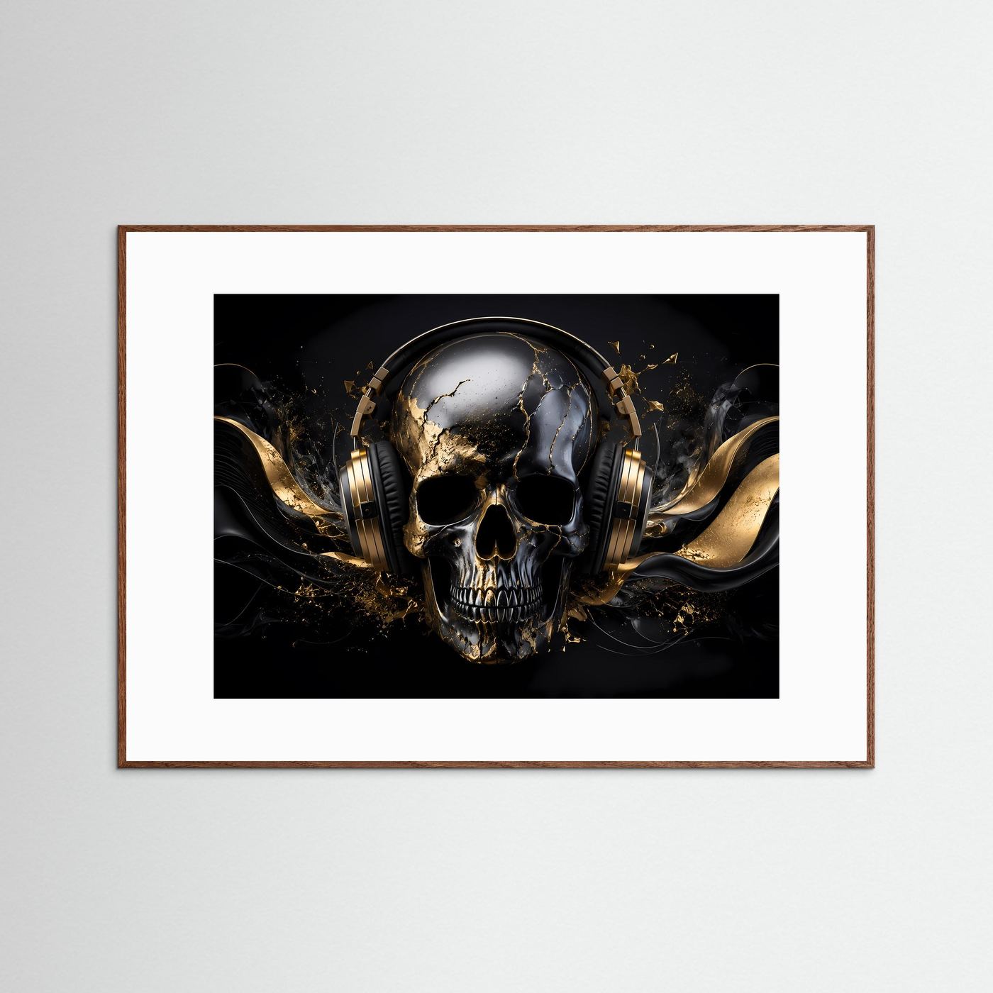 Beat & Bone | Edler DJ Totenkopf mit Kopfhörern & Gold-Akzenten Poster