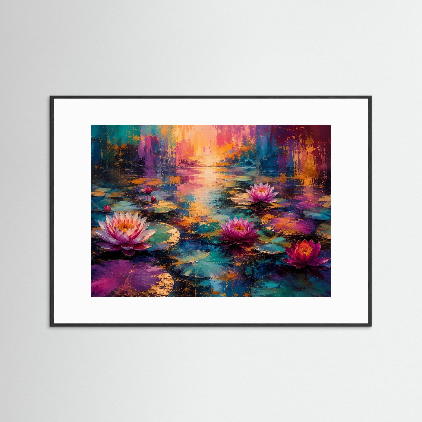 Seerosen Poster | Lotusblumen Wandbild | Abstrakte Teichlandschaft | Farbenfrohe Moderne Wandkunst