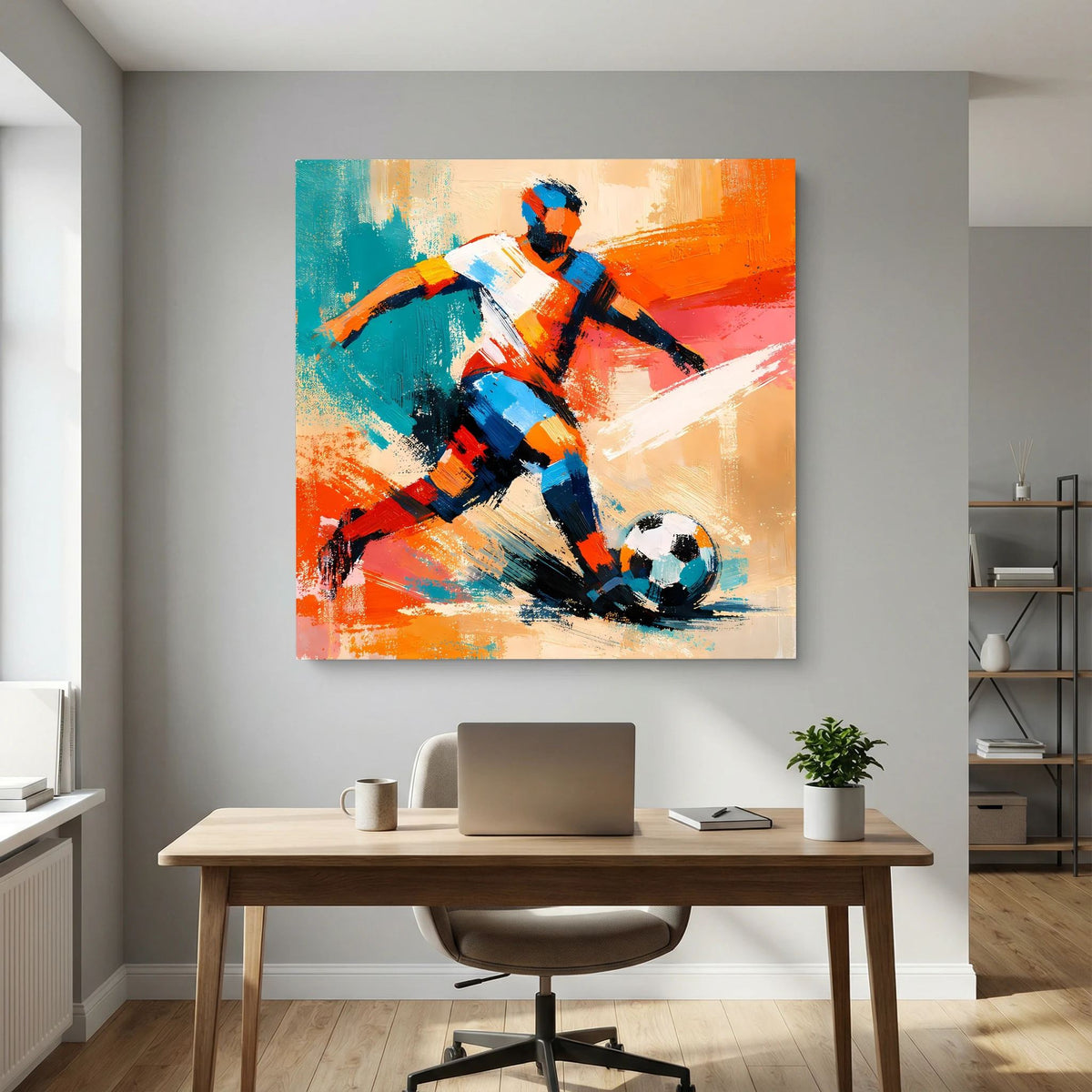 Leinwand Dynamischer Fußballspieler in Aktion | Abstraktes Sport & Fußball Wandbild