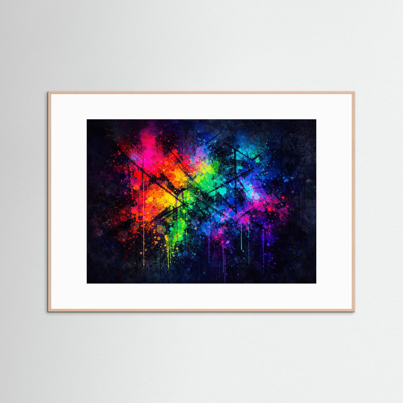 Abstrakte Farbexplosion im Neon-Look | Modernes Splash Art Poster Querformat