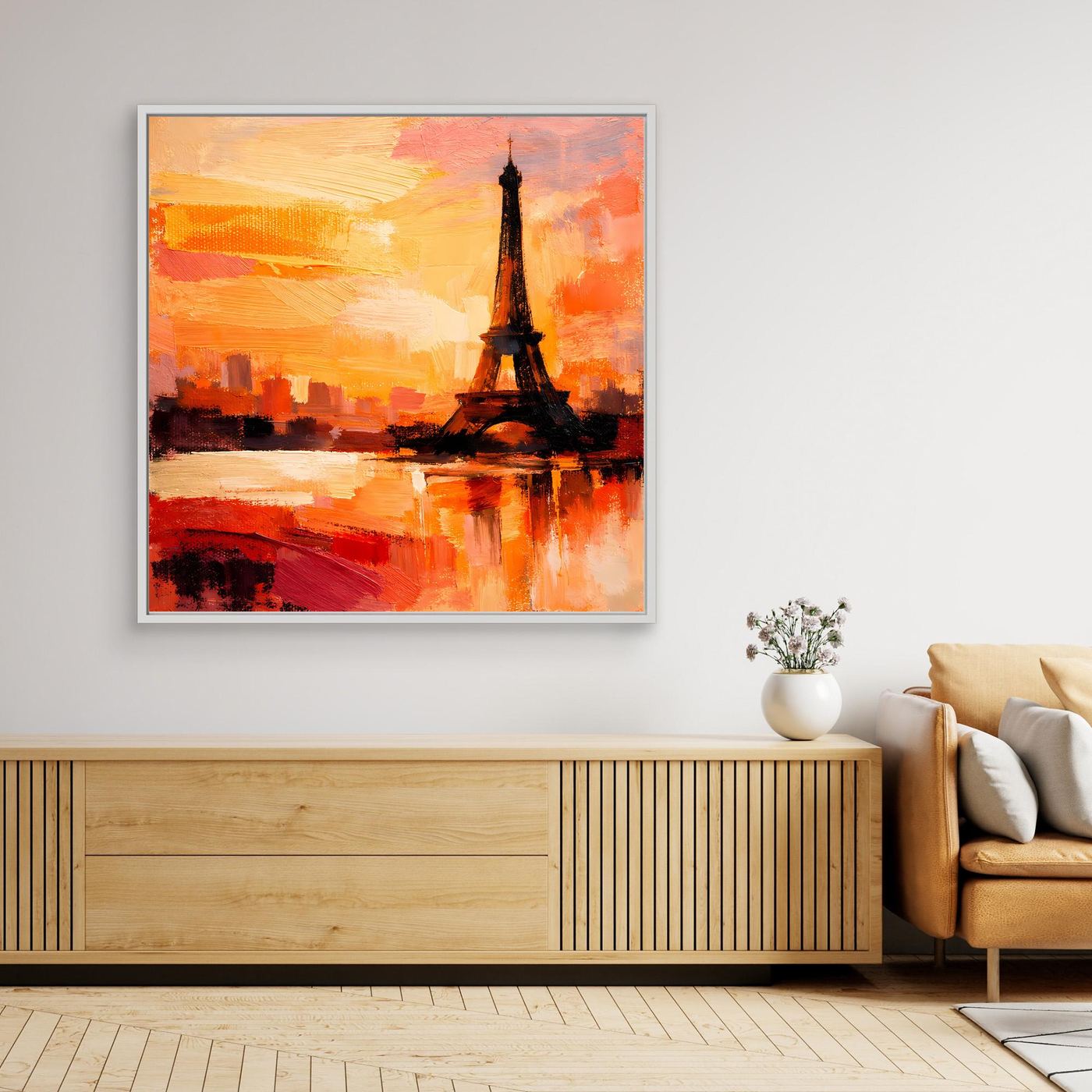 Leinwand Abstraktes Eiffelturm Paris Gemälde | Modernes Romantisches Wandbild Sonnenuntergang