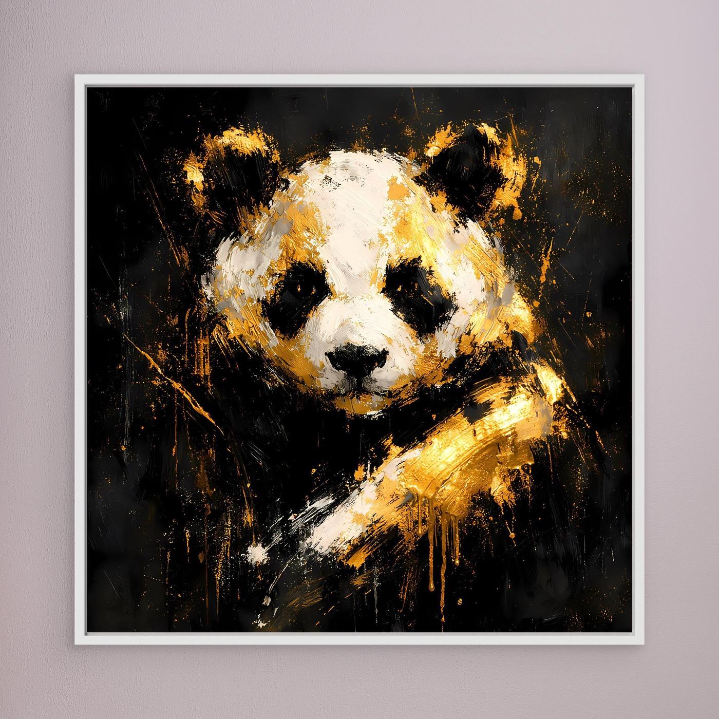 Leinwand Abstrakter Panda in Gold und Weiß | Modernes Tier Wandbild