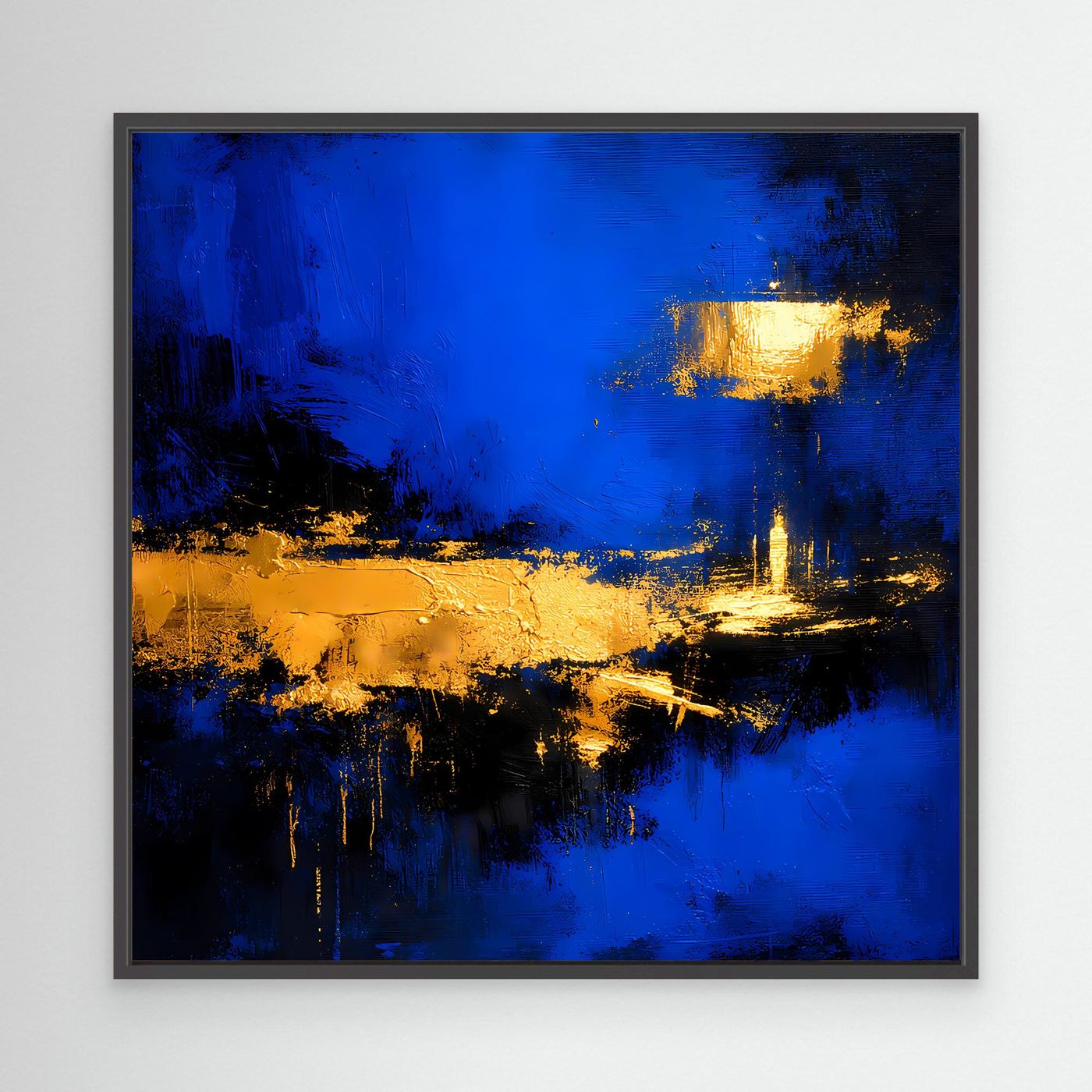 Leinwand Abstrakte Meereslandschaft bei Nacht | Modernes Küsten Wandbild in Blau und Gold