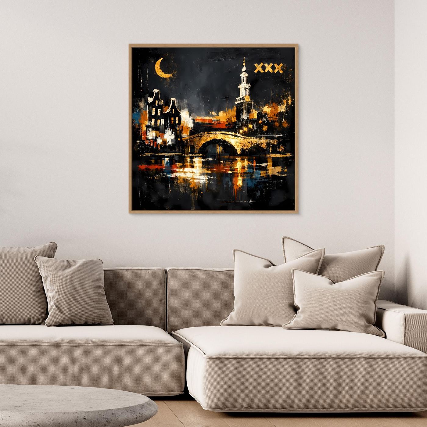 Leinwand Romantische Grachten von Amsterdam bei Nacht | Modernes Holland Wandbild