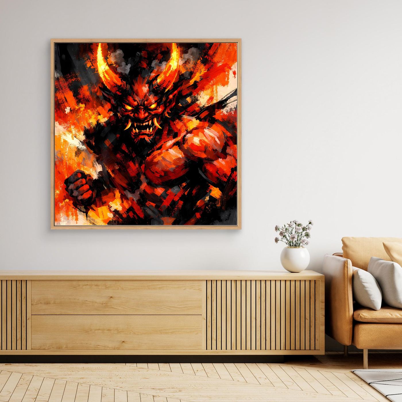 Leinwand Feuriger Dämon | Expressionistisches Fantasy Oni Wandbild