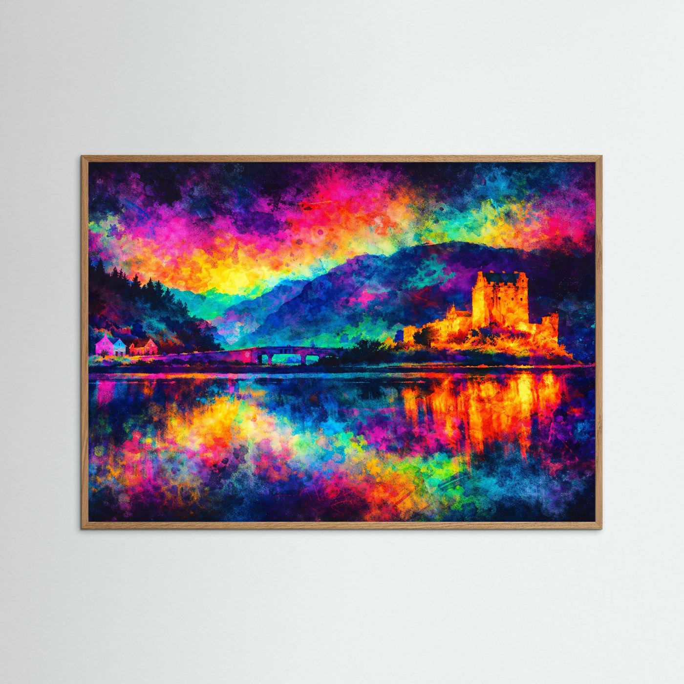Eilean Donan Castle Expressionismus | Bunte Architektur & Schottland Kunst Poster Querformat