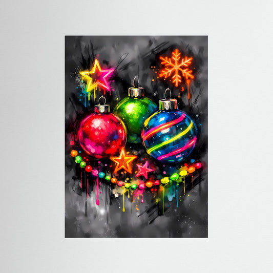 Die Magie des Festes | Neon Weihnachtskugeln Poster in bunten Farben | Abstraktes Kunstposter Hochformat