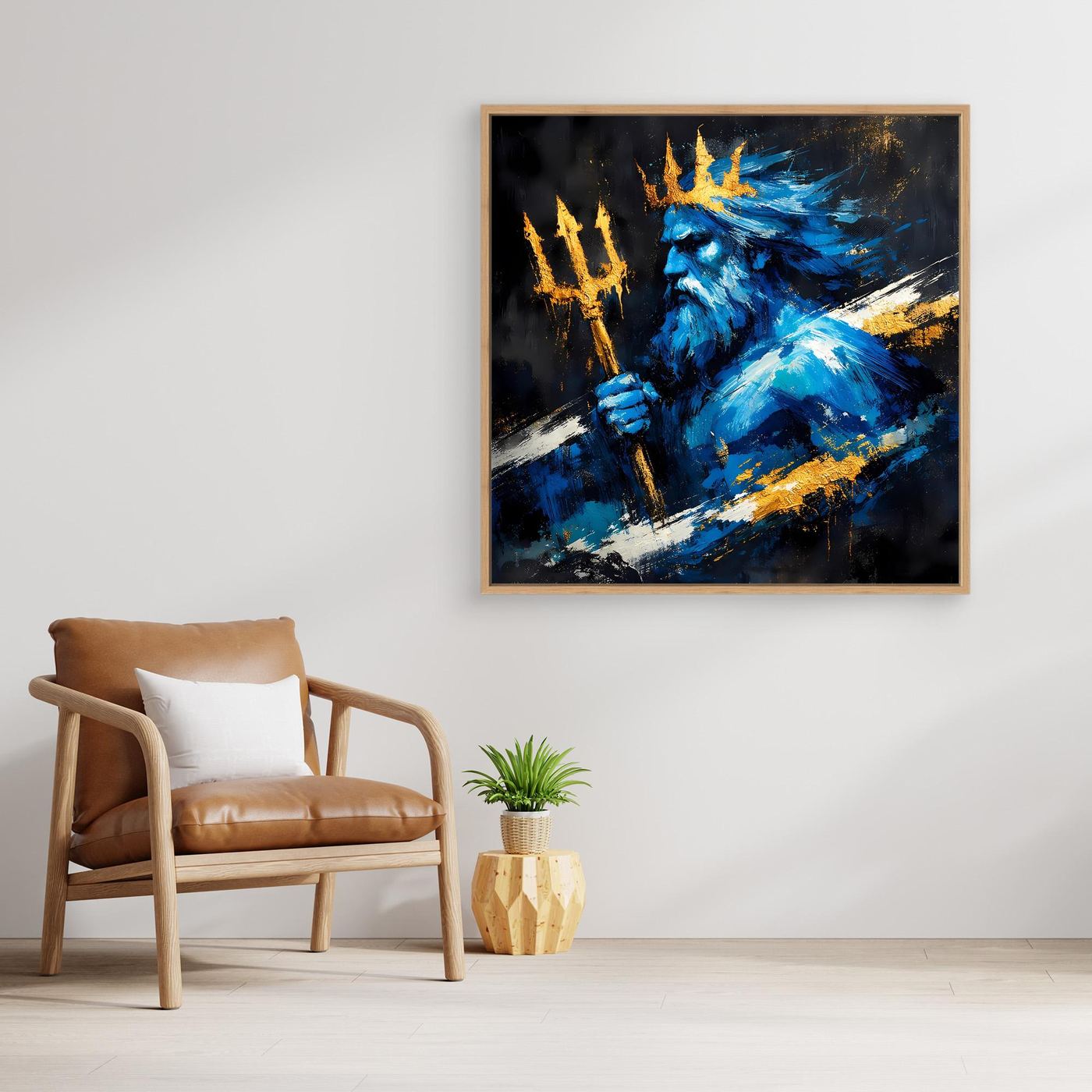 Leinwand Poseidon Gott des Meeres | Abstraktes Mythologie Wandbild Blau Gold