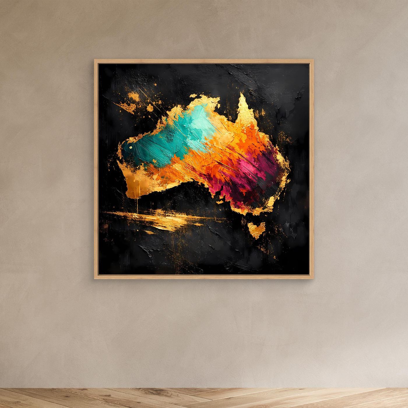 Leinwand Abstrakte Australien Karte in Gold und Türkis | Modernes Kontinent Wandbild