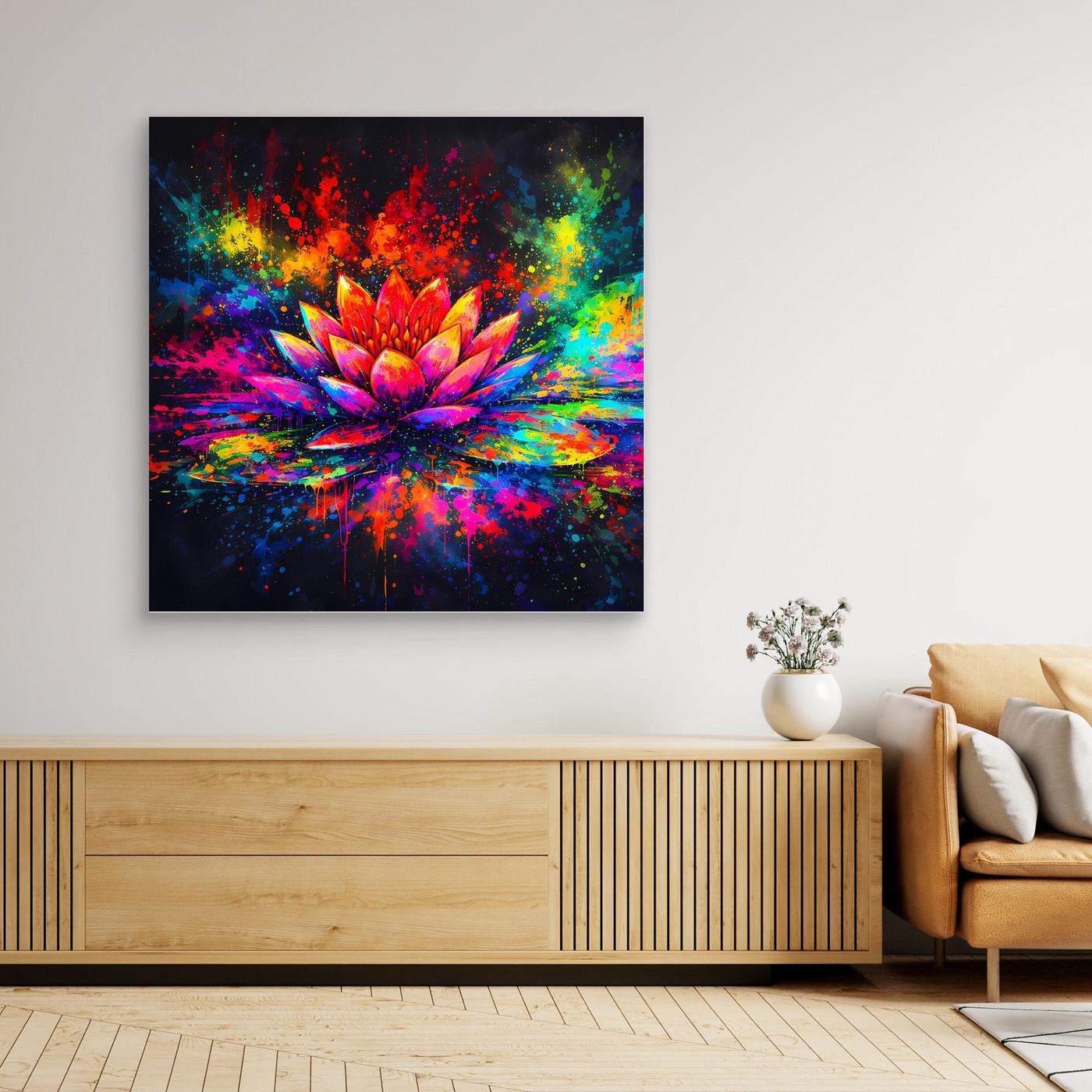 Leinwandbild Farbenfrohe Seerose | Abstraktes Lotus Wandbild auf Keilrahmen