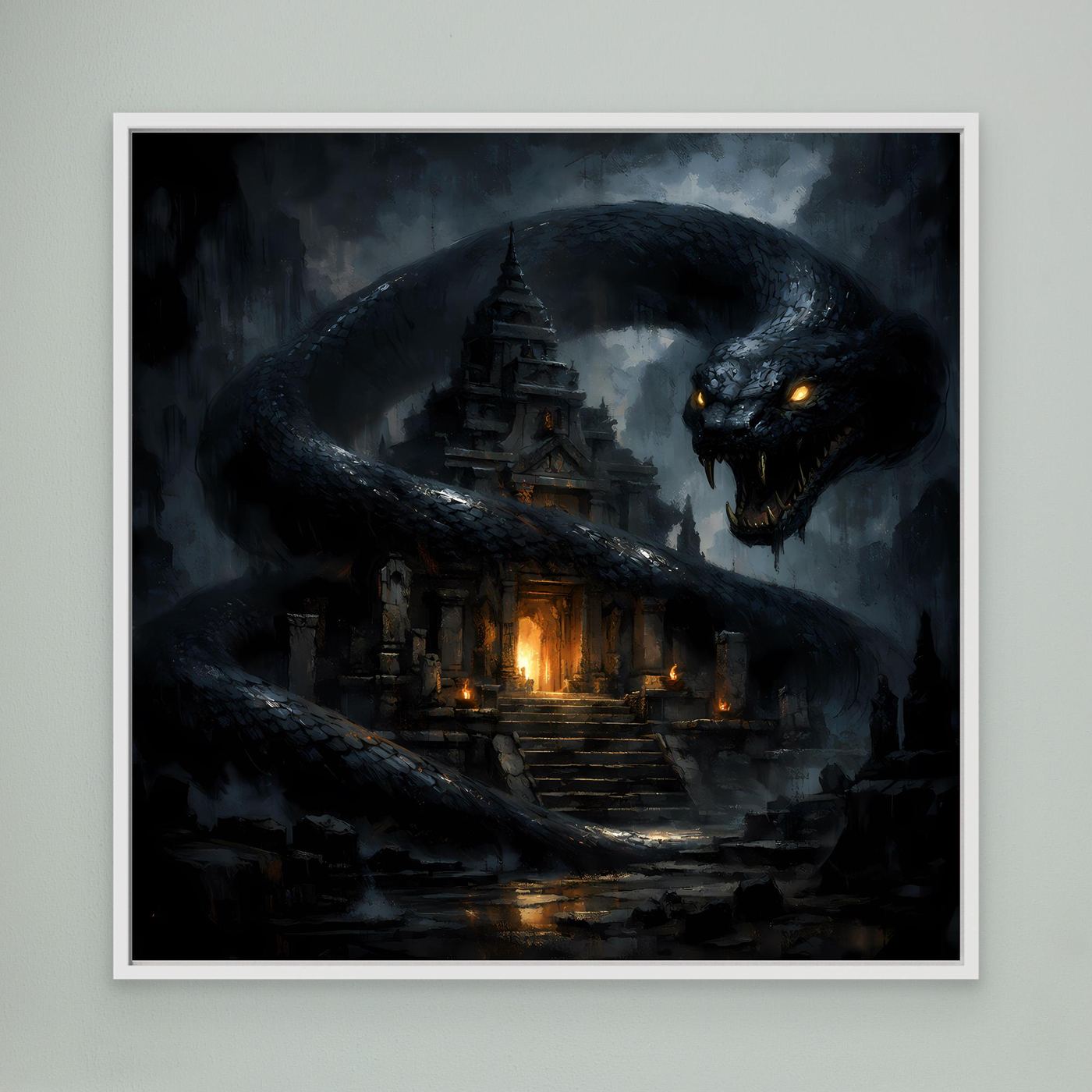 Leinwand Wächter des Tempels | Mystische Riesenschlange Fantasy Wandbild