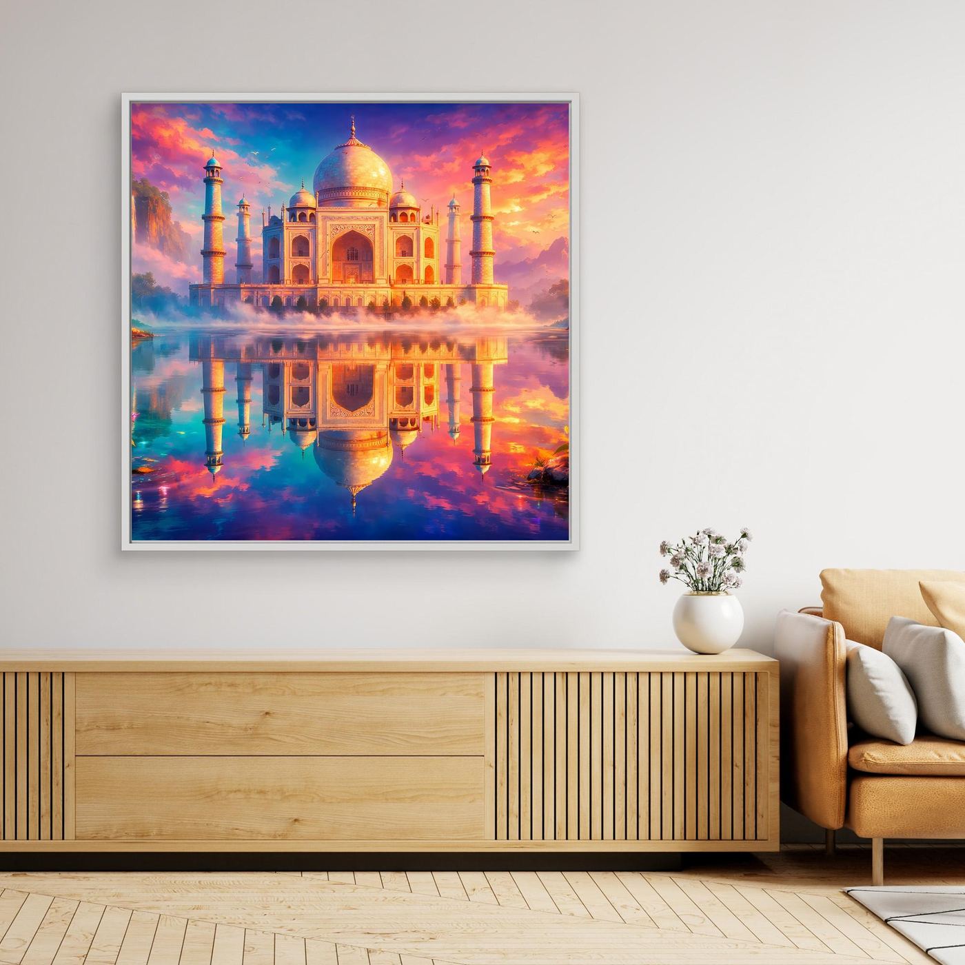 Leinwandbild Magisches Taj Mahal | Orientalisches Palast Wandbild auf echtem Holzkeilrahmen