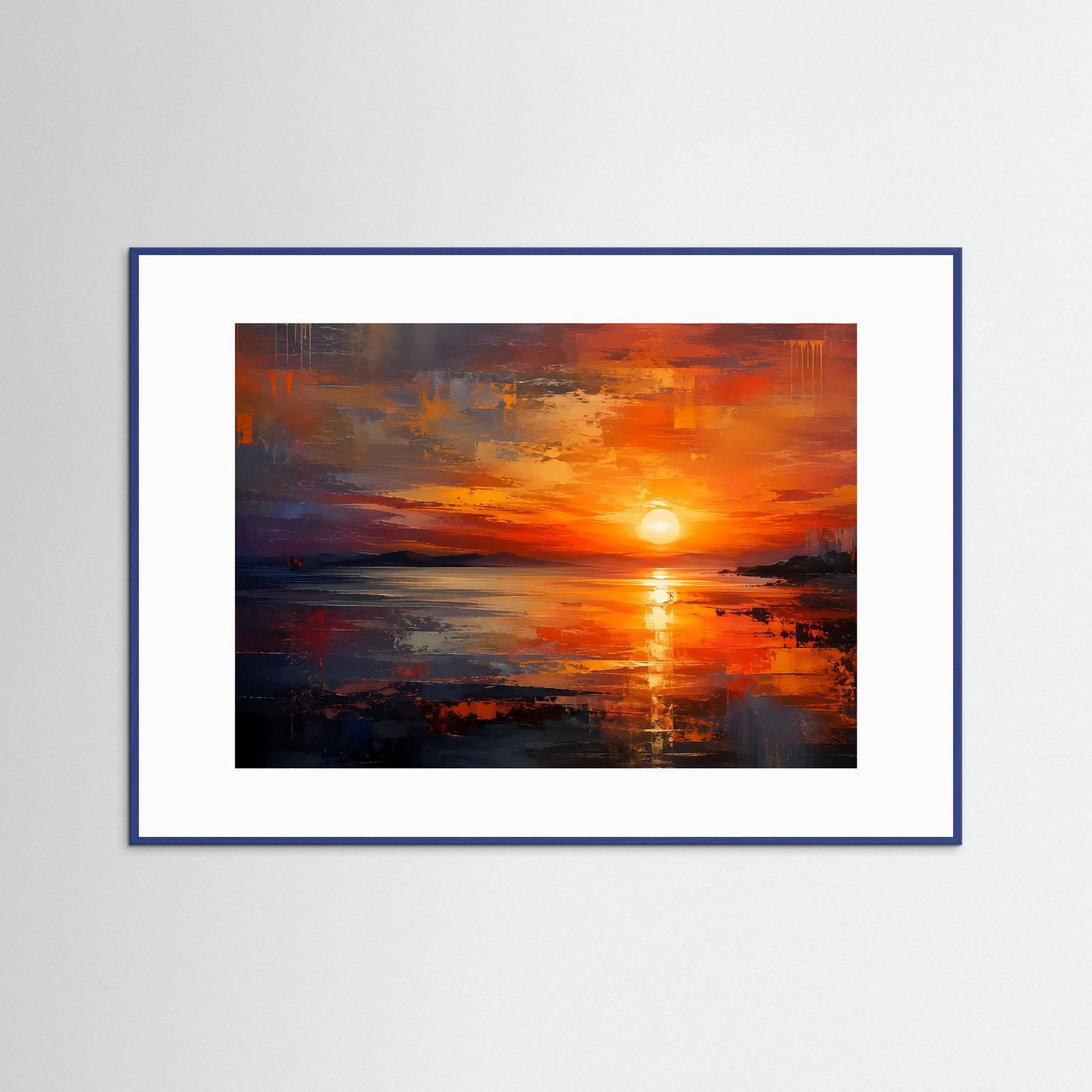Feuriger Sonnenuntergang am Meer | Abstraktes Landschafts-Poster im Querformat