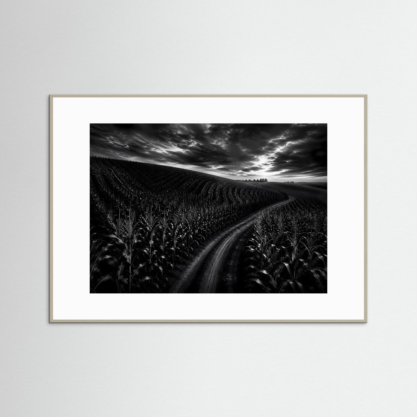 Schwarz Weiß Landschaft mit Feldweg | Dramatisches Natur Wandbild | Monochrome Landschaftsfotografie | Modernes Leinwandbild | Premium Poster