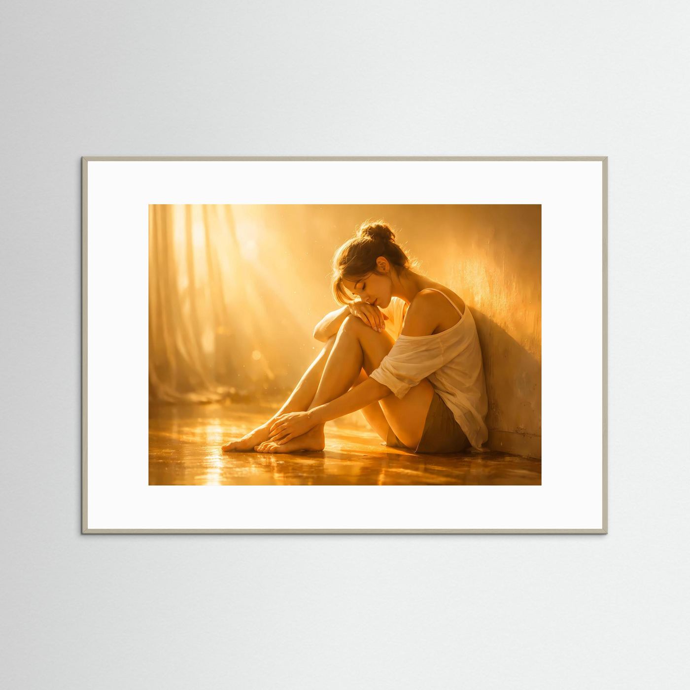 Frau im goldenen Sonnenlicht | Ästhetisches Porträt & Sinnliche Wandkunst Poster Querformat