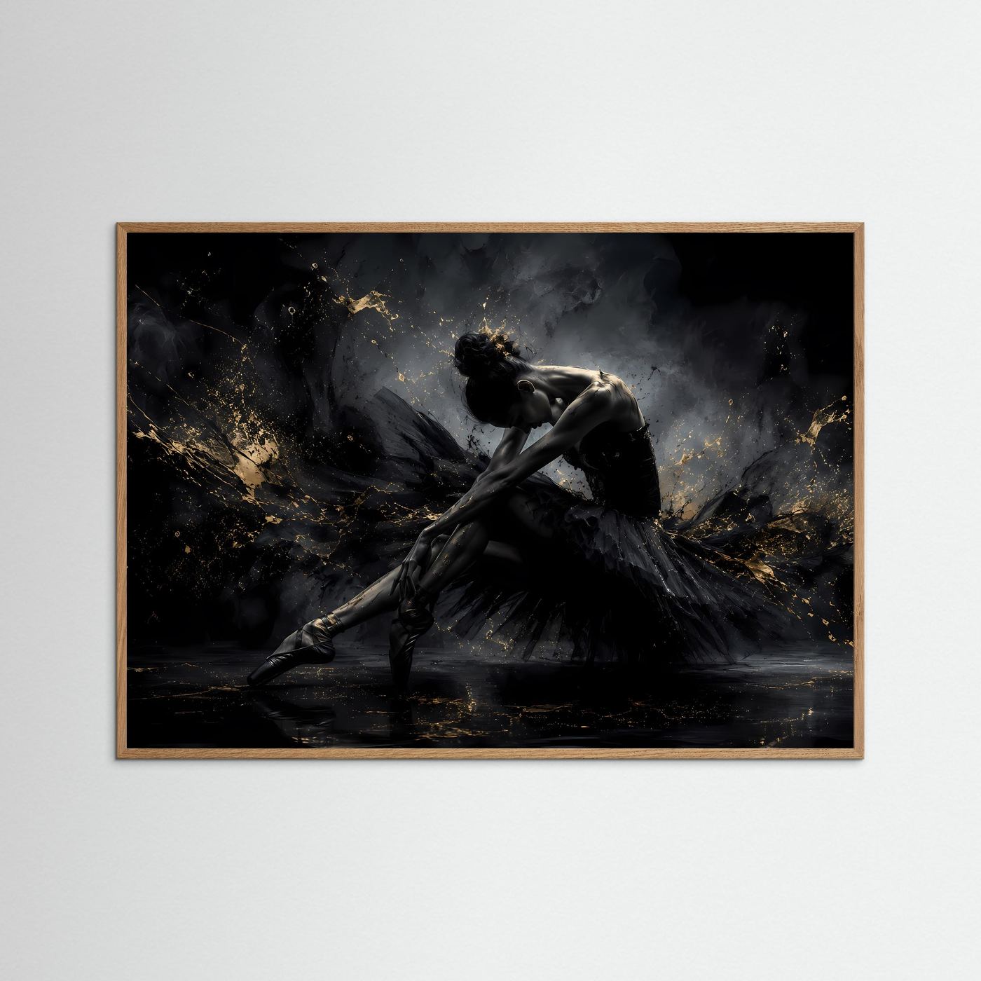 Anmut in Schwarz & Gold | Elegantes Ballerina Poster im Modern Art Stil