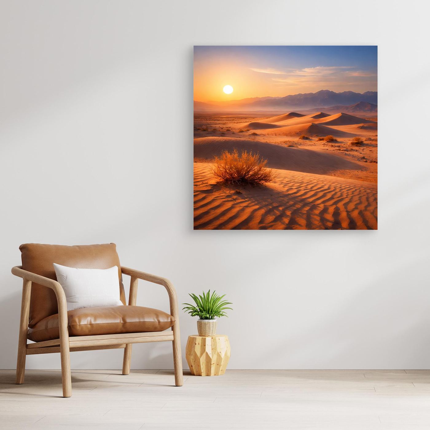 Leinwand Goldener Sonnenuntergang in der Wüste | Modernes Dünen-Landschaft Wandbild