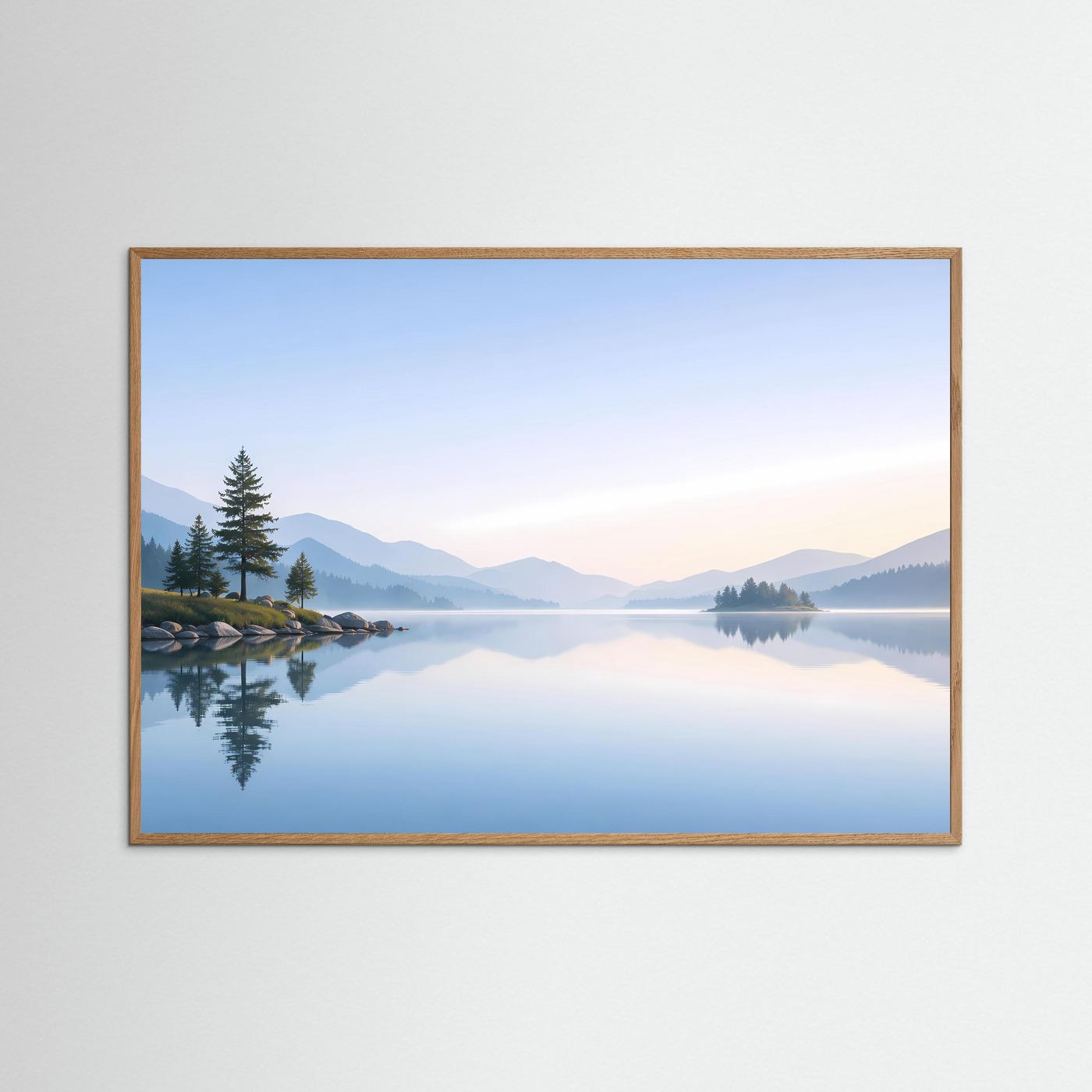 Minimalistischer Bergsee im Morgenlicht | Spiegelung Panorama Poster Querformat