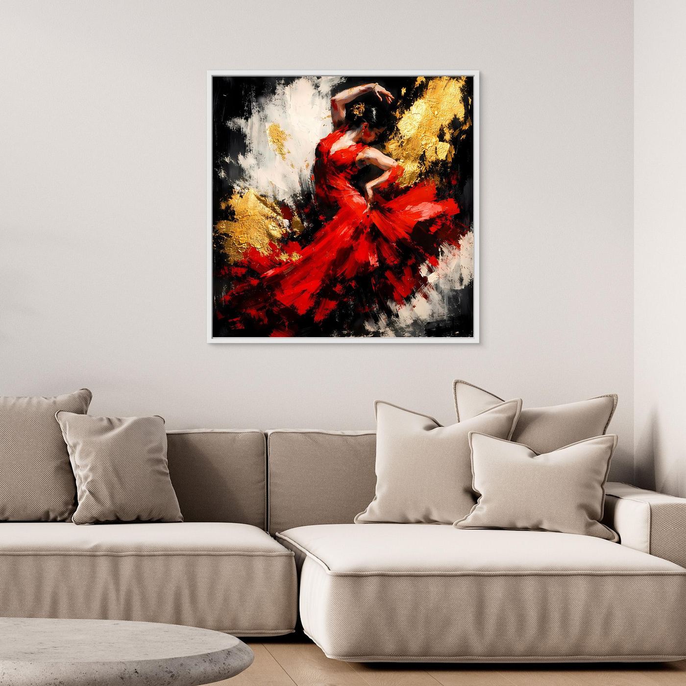 Leinwand Flamenco Tänzerin in Rot und Gold | Modernes Abstraktes Tanz Wandbild