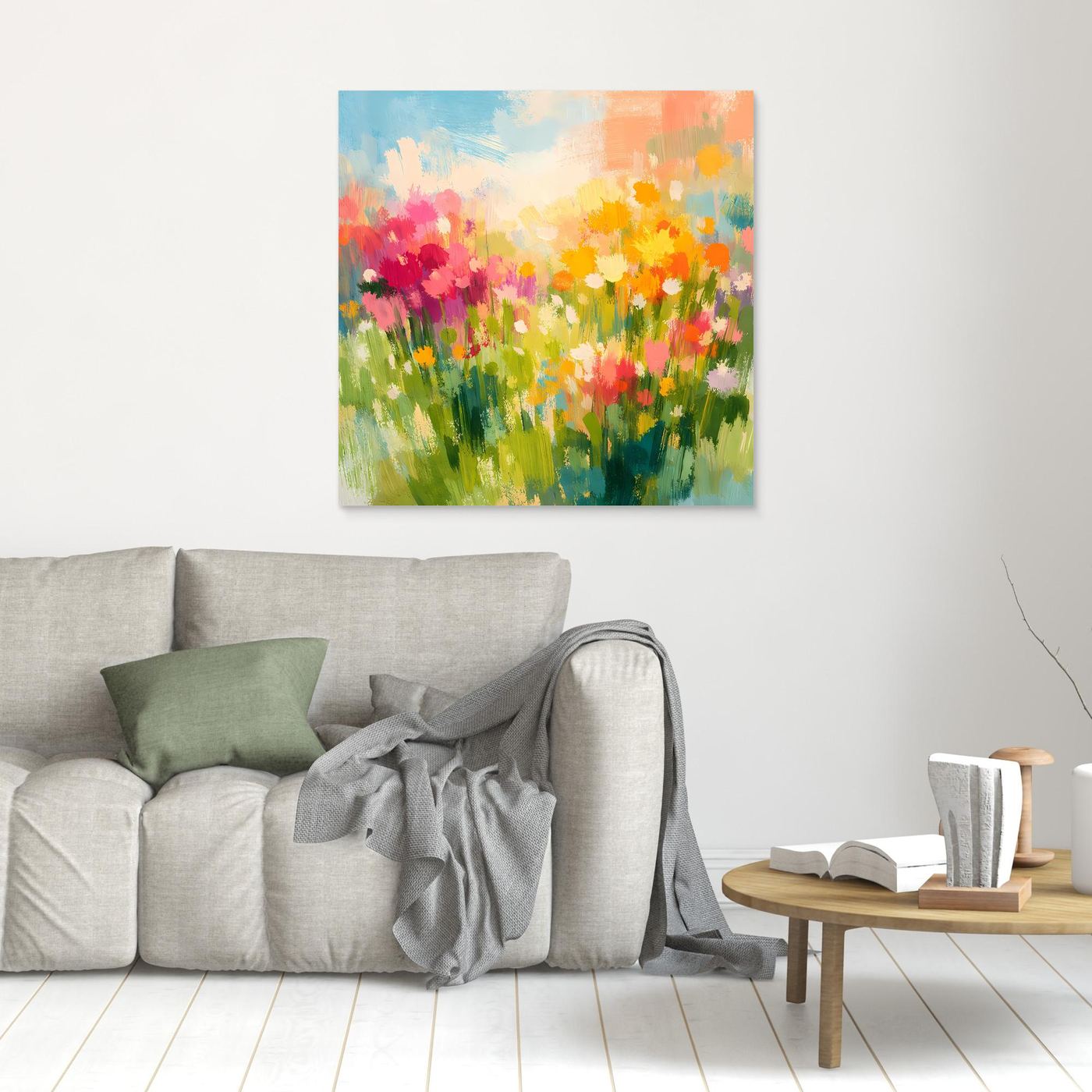 Leinwand Abstrakte Sommerwiese mit Wildblumen | Modernes Blumen Wandbild Bunt