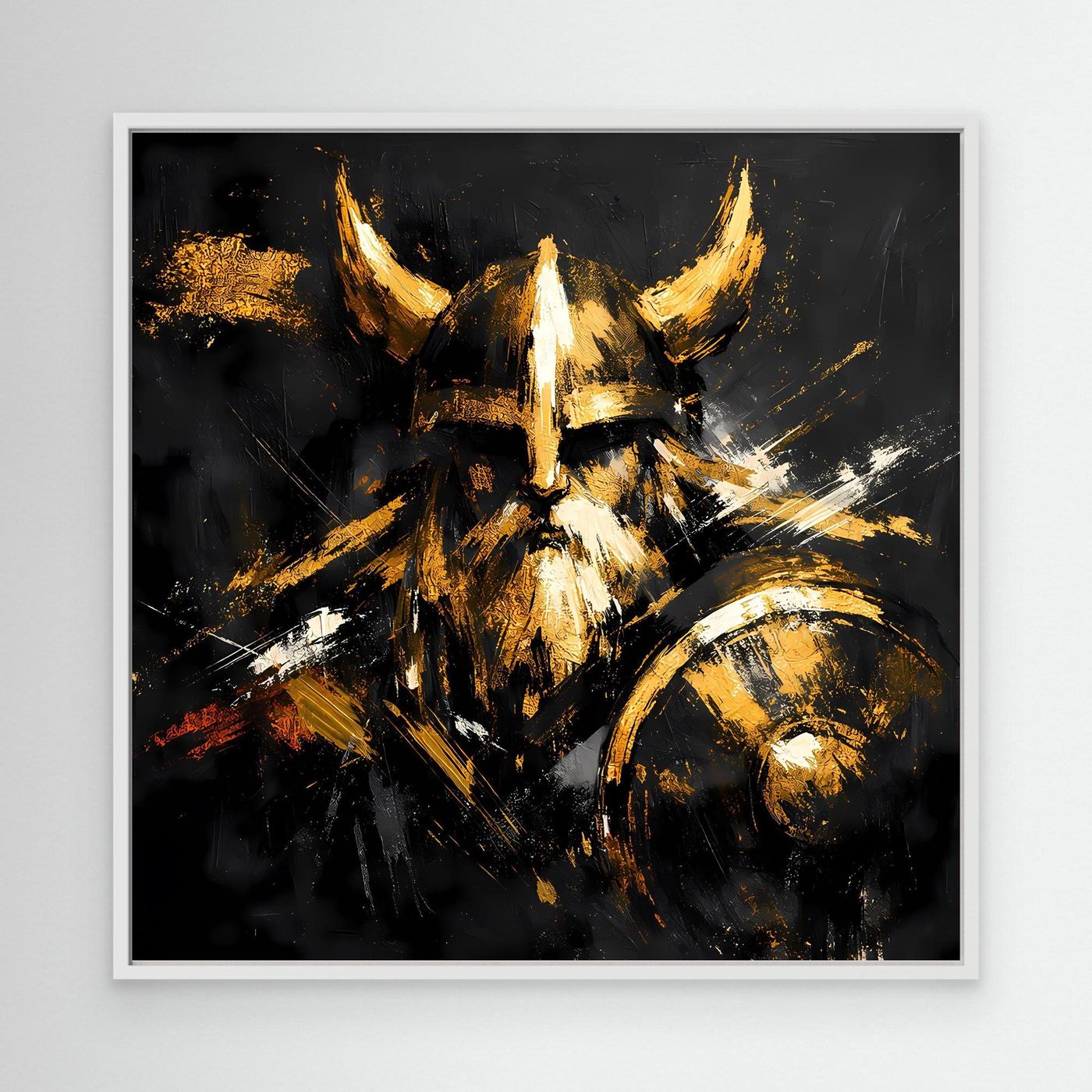 Leinwand Goldener Wikinger mit Schild | Abstraktes Nordmann Wandbild Modern
