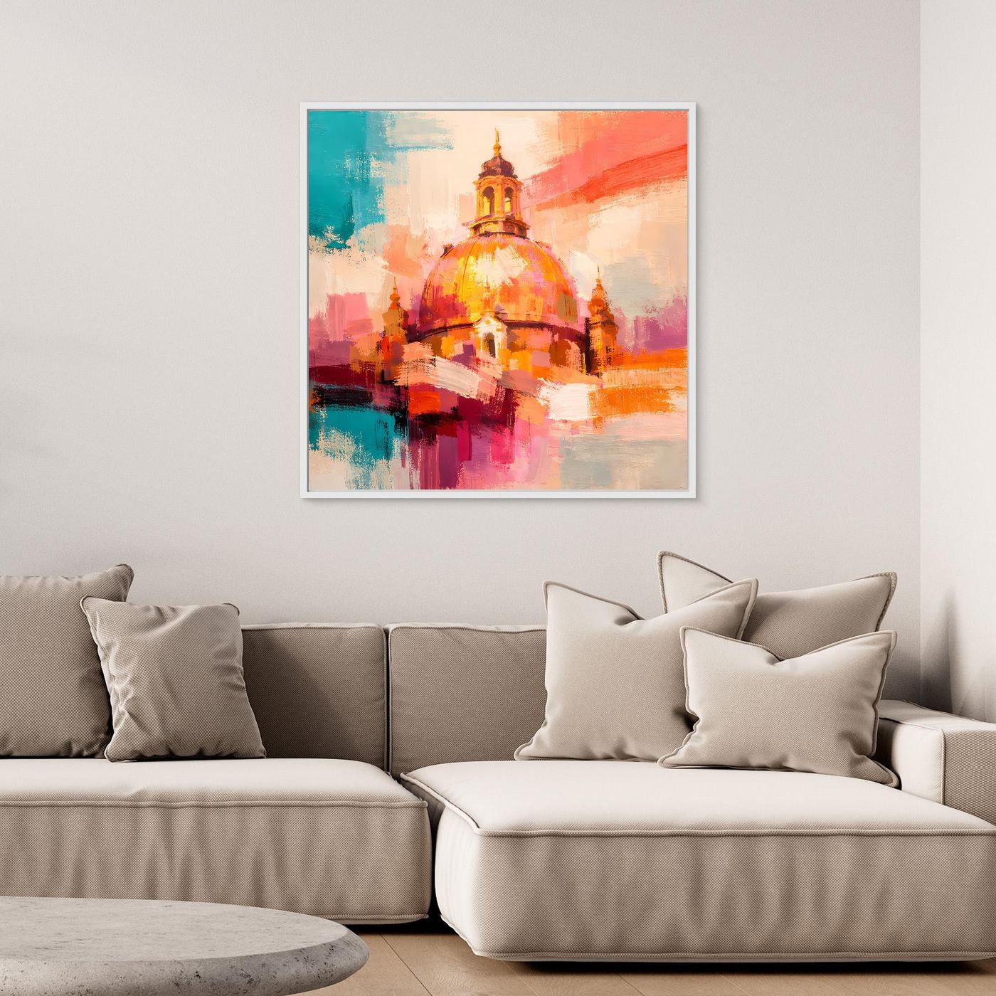 Leinwand Dresden Frauenkirche Wandbild | Abstraktes Architektur Bild Bunt